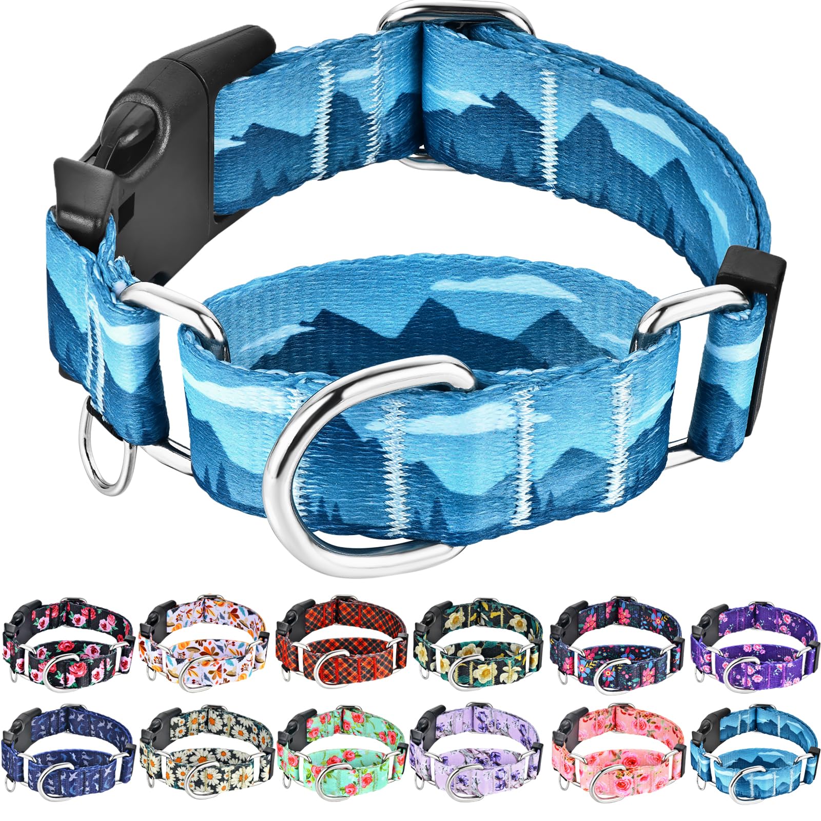 Fidohug Martingale Collar For Dogs With Buckle Dog Collar Adjustable Soft Nylon Boy Dog Collars For Puppy Dogs, Blue Sunset