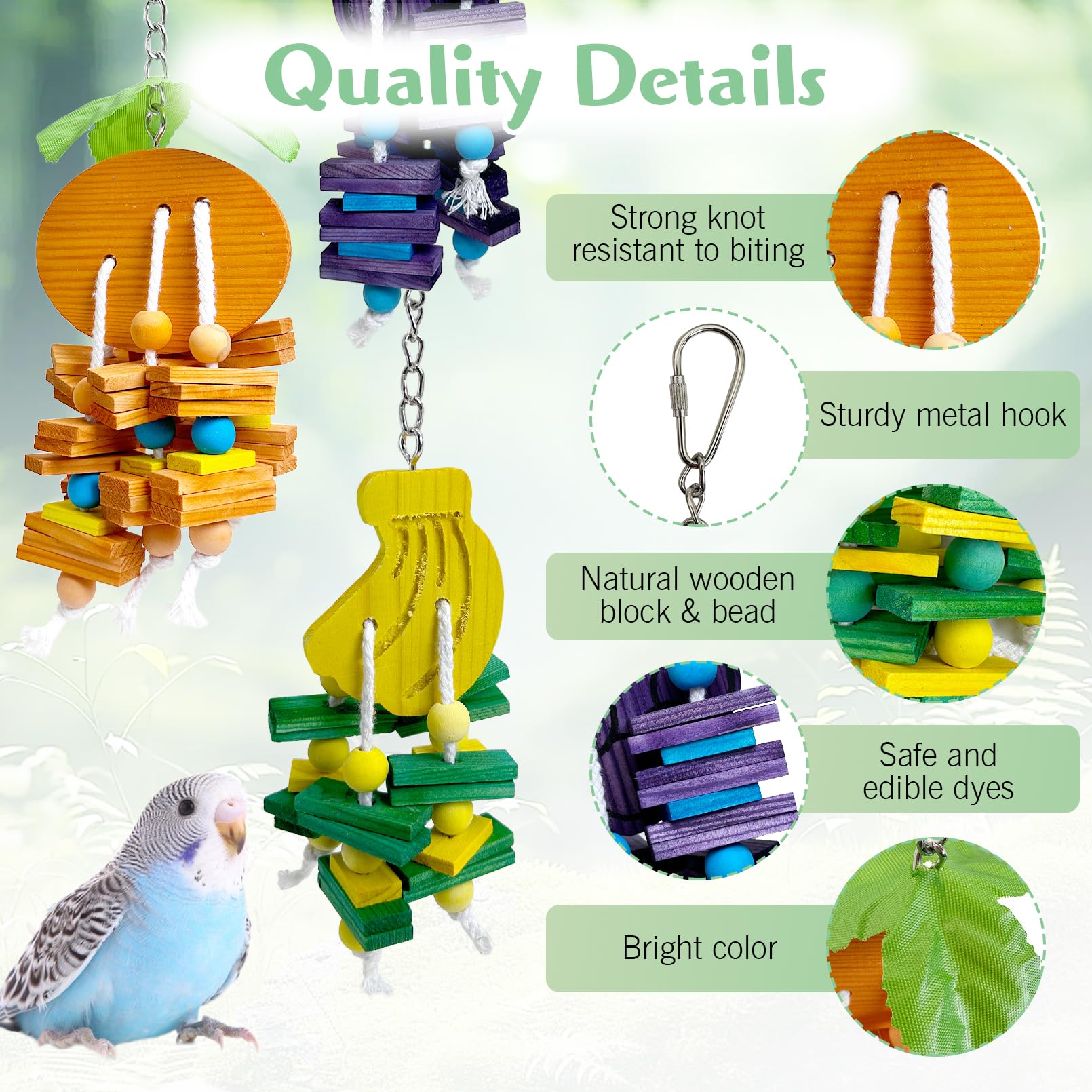 Hamiledyi Natural Wood Block Bird Cage Toys Parrot Chewing Toy Orange&Apple& Banana&Grapes Shaped Hanging Foraging Toy For Small