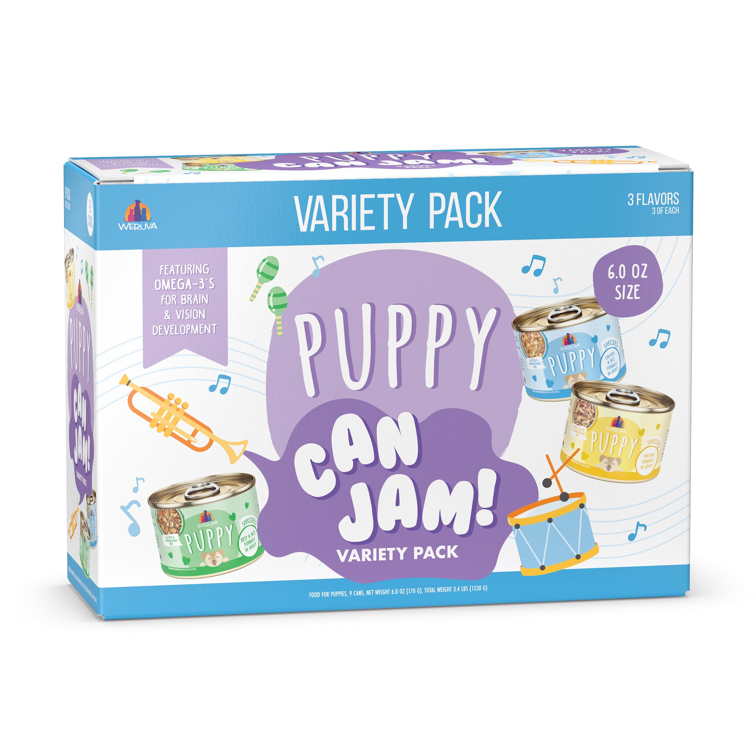 Weruva Puppy Food, Puppy Can Jam Variety Pack, 6oz Can, Pack of 9