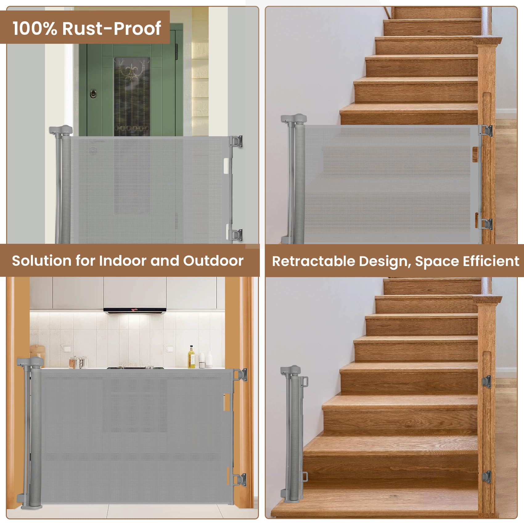 Upgrade 59' Retractable Baby Gates With Reinforced Strip Design To Prevent Crawling Through, 42' Tall Retractable Gate For Baby And Pet, 5 Ft Baby Gates For Stairs, Doorways, Hallways(Gray)