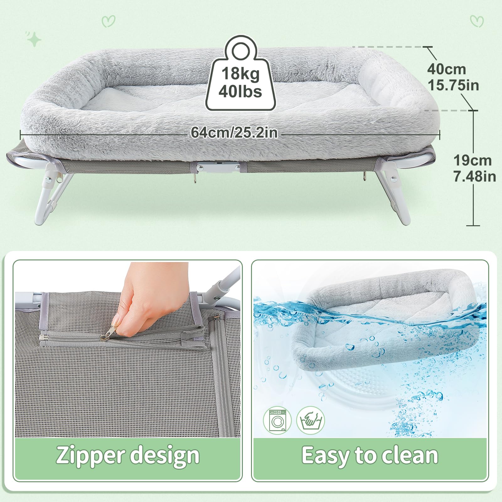 Sunhoo Elevated Cat Bed Foldable Raised Hammock For Small Dog Off Floor Indoor Puppy Kitten Cot Free Standing High Chair For Kit