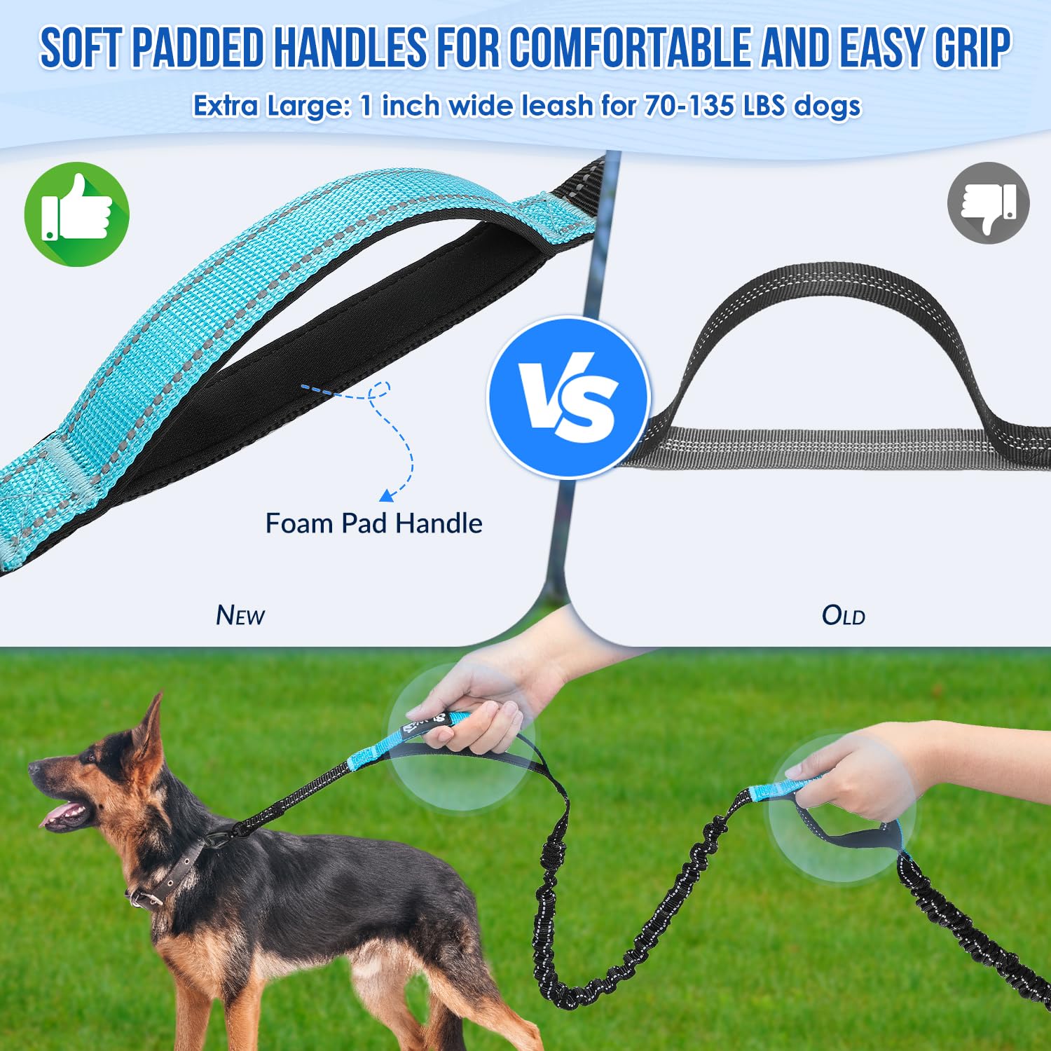 Slowton Hands Free Dog Leash - With Removable Zipper Pouch, Shock Absorbing Bungee, Dual Handle & Reflective Stitches, Wide Padd