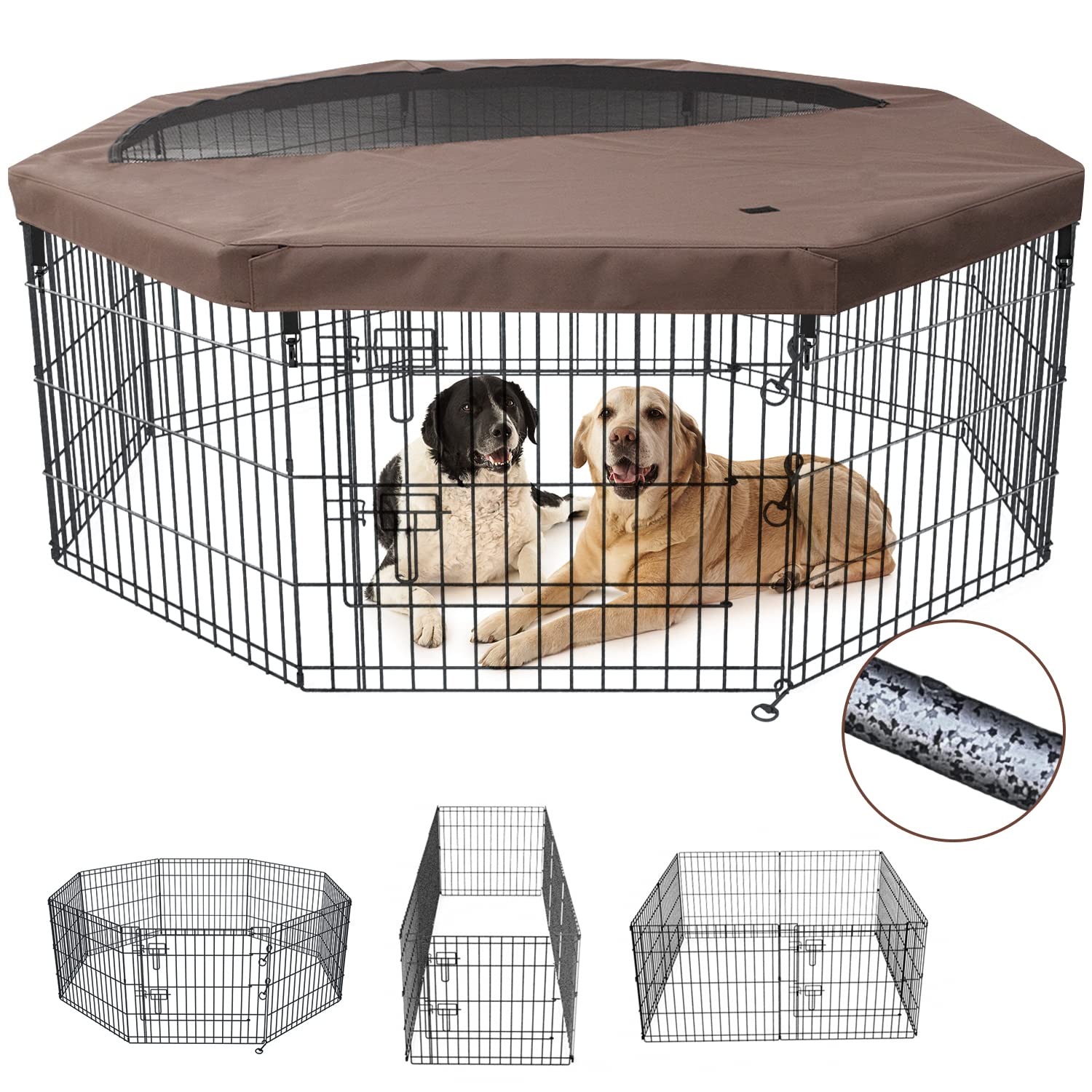 Nezuc Foldable Metal Dog Exercise Playpen Gate Fence Dog Crate 8 Panels 36 Inch Height Puppy Kennels With Top Cover For Animals 