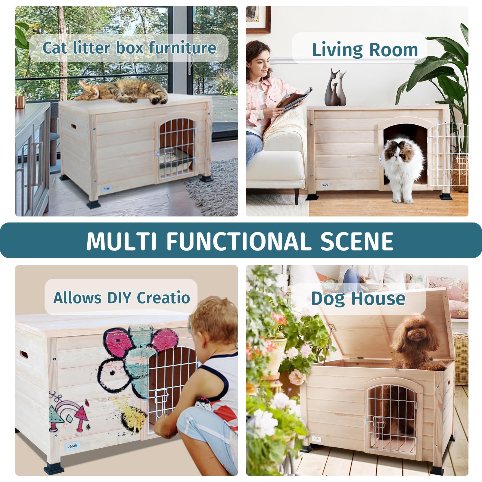 Petsfit Litter Box Enclosure, Modern Cat Litter Box Furniture With Door, Cat House For Indoor Cats, Side End Table, Perfect For