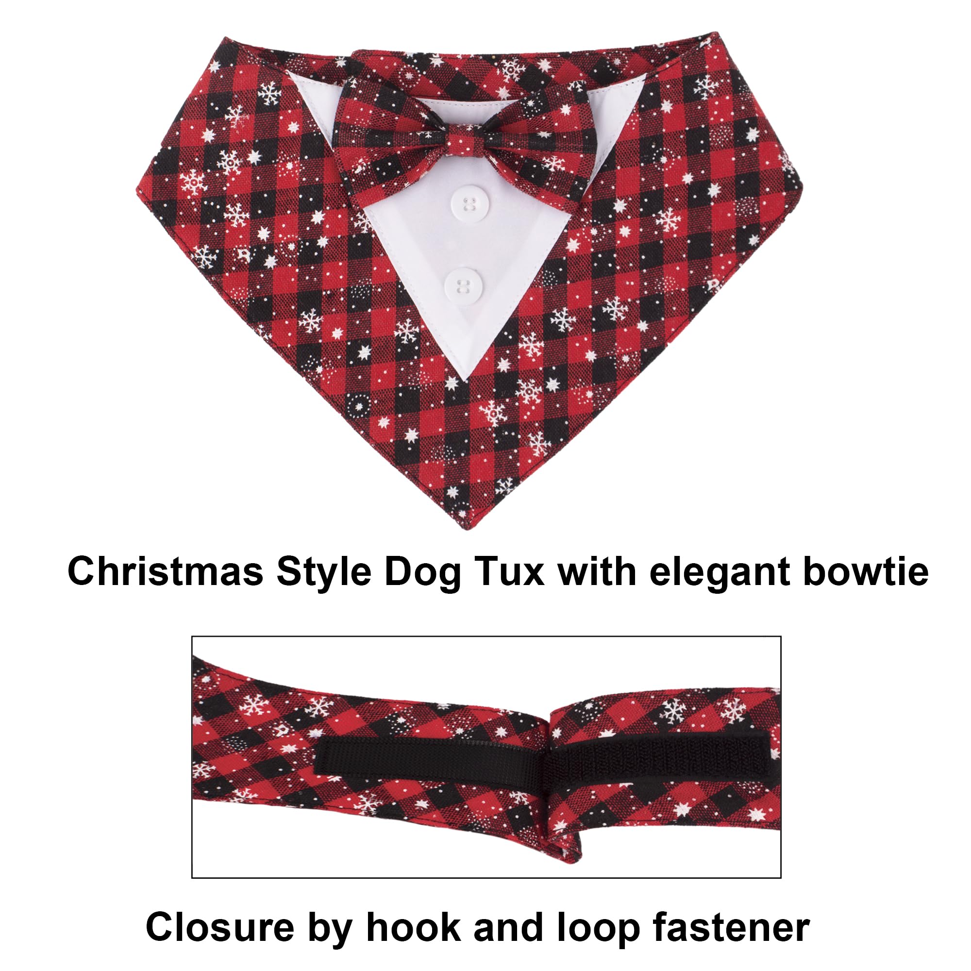 Adoggygo Christmas Dog Tuxedo Bandana, Red Plaid Pet Chritstmas Tux With Bowtie Adjustable Christmas Formal Costume For Medium D