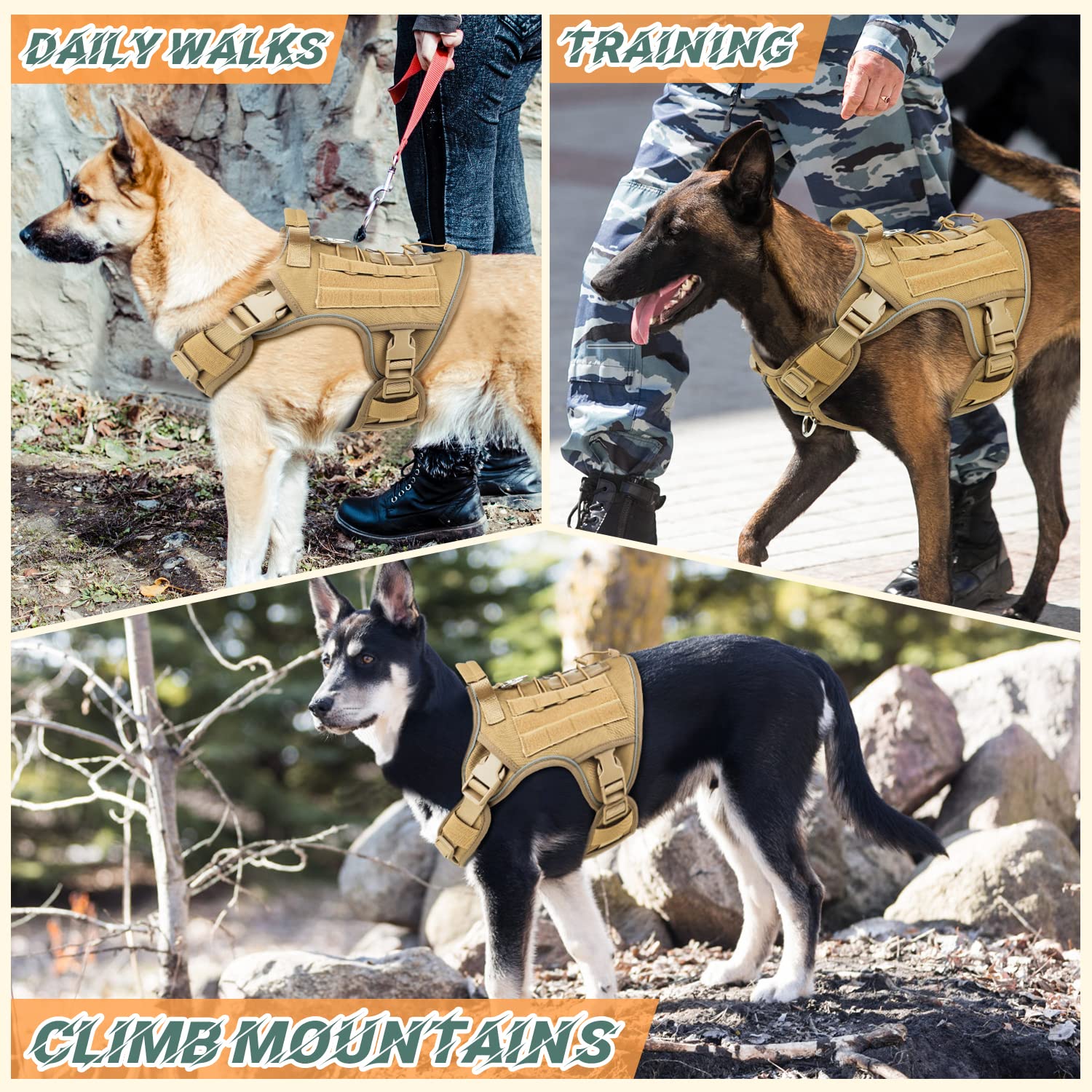 Tactical Dog Harness Vest With Handle For Large Medium Dogs No Pull Adjustable Reflective K9 Military Service Pet Harnesses For Walking Hiking Training (M)