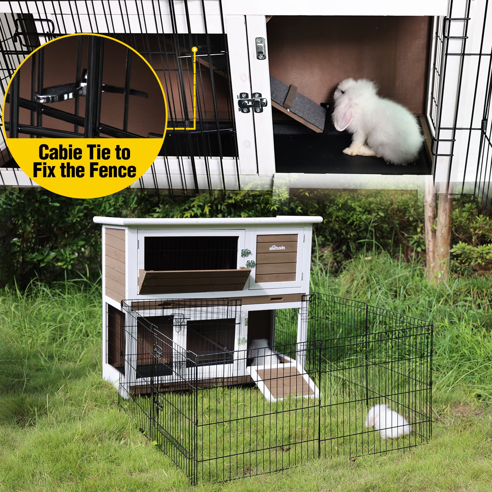 Aivituvin Pet Playpen Indoor & Outdoor Expandable Exercise Pen for Small Animals Rabbit cage with Waterproof Layer,Attach The Hu