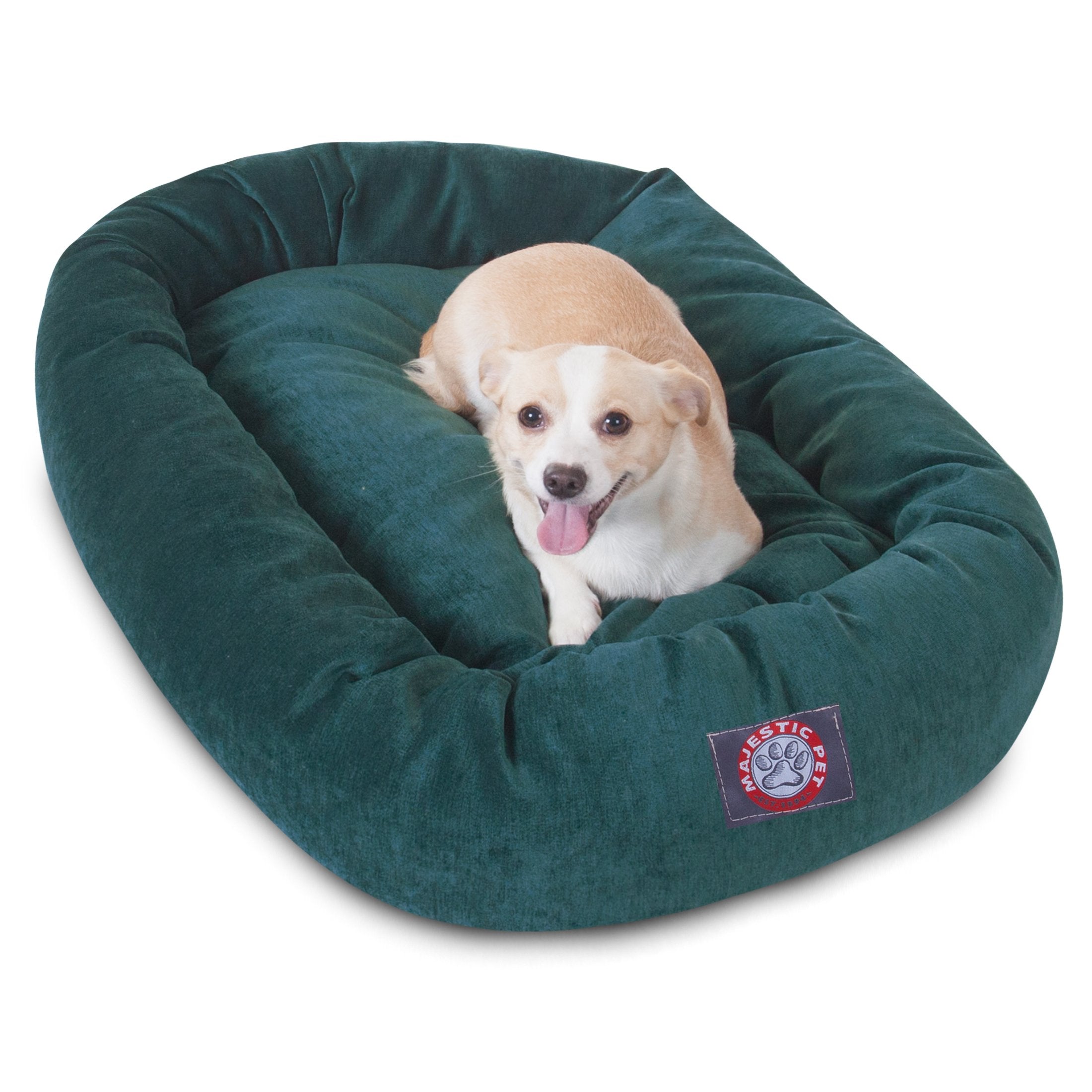 Majestic Pet 32 Inch Micro Velvet Calming Dog Bed Washable – Cozy Soft Round Dog Bed With Spine For Head Support - Fluffy Donut Dog Bed 32X23X7 (Inch) – Round Pet Bed Medium – Marine