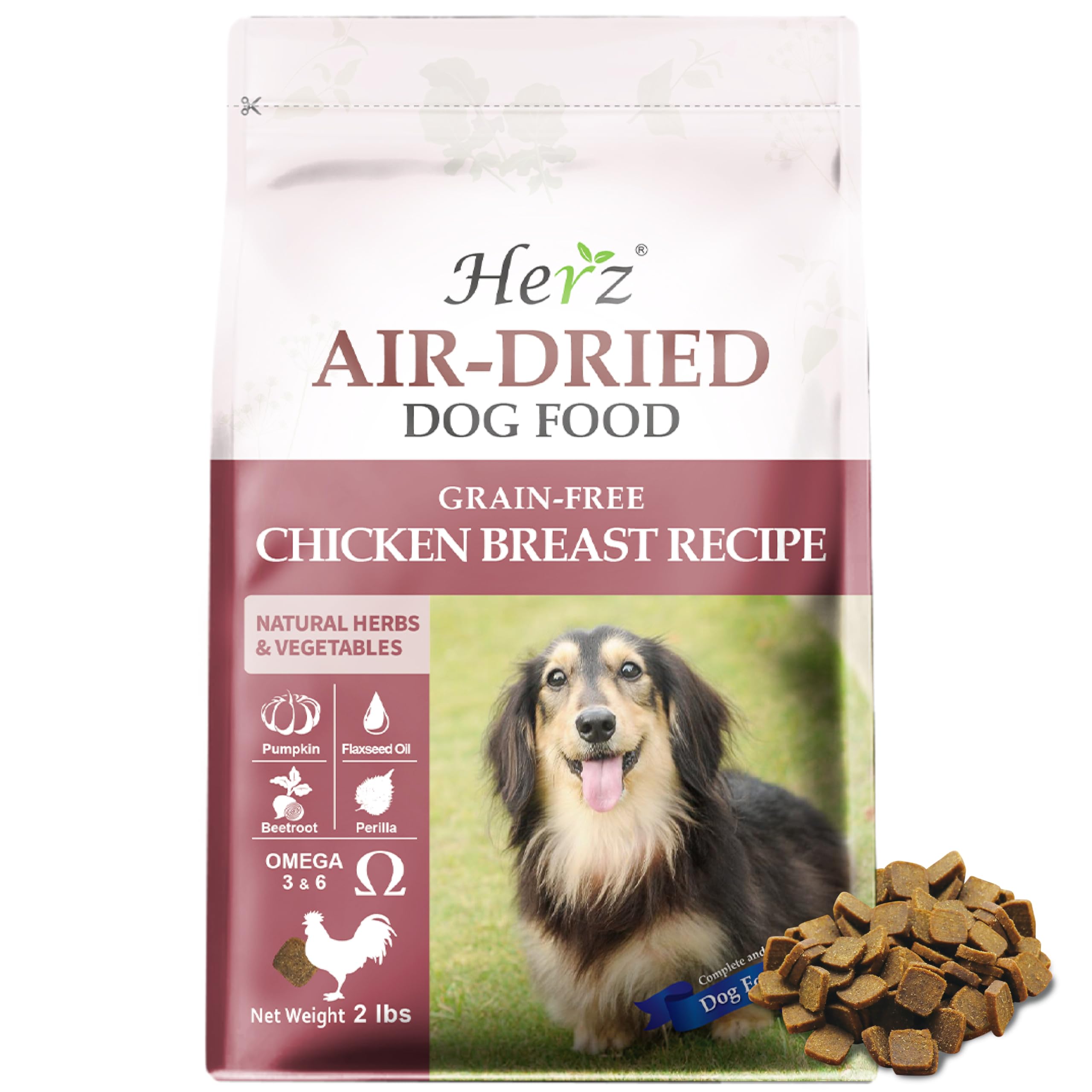 Herz Air-Dried Dog Food - U.S.A Chicken Breast Recipe 2 lb, Single Pure-Meat, Grain Free, All Natural, High Protein, Limited Ing