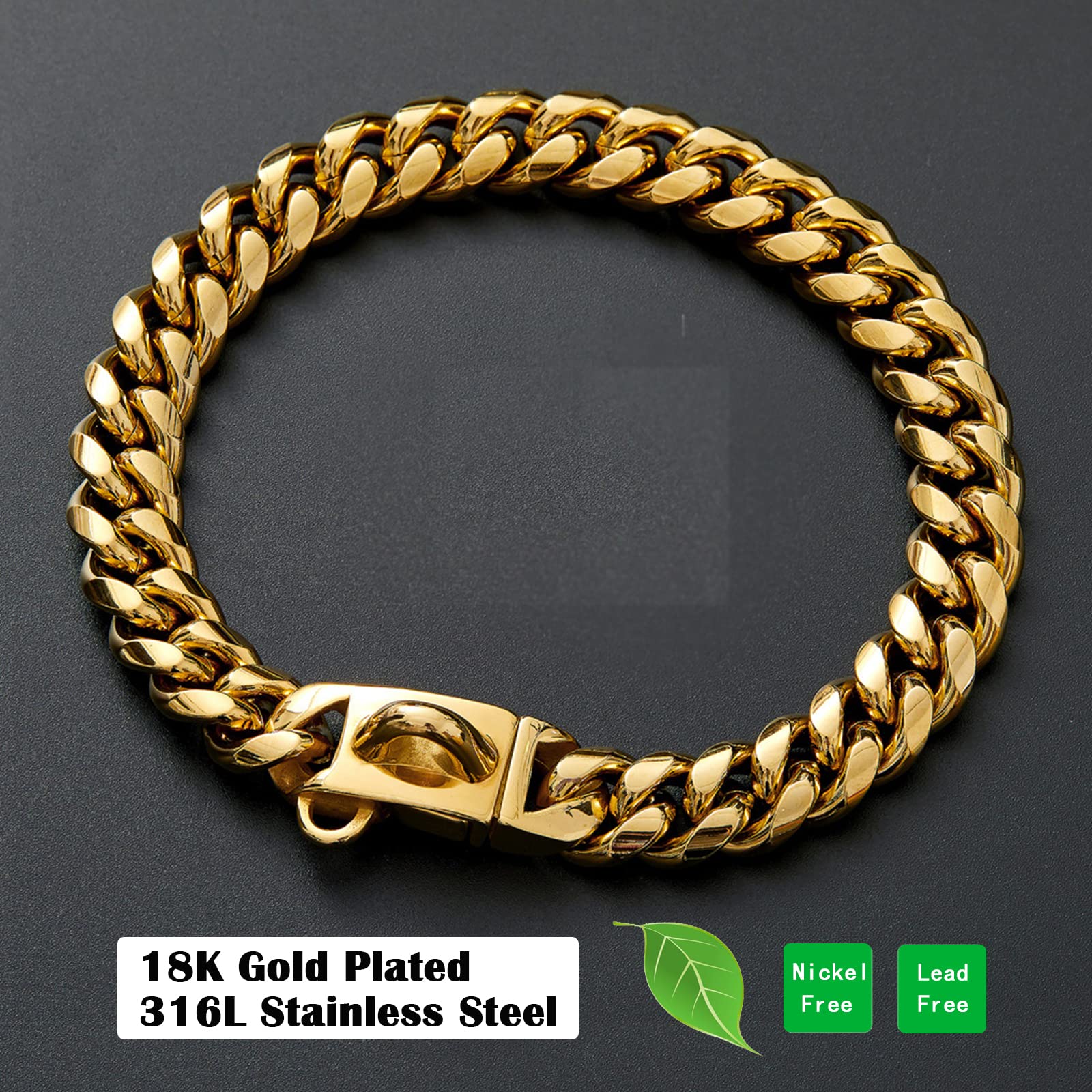 Yowity 24'' Gold Dog Collar For Large Dogs,14Mm Strong Stainless Steel Cuban Link Gold Dog Chain Collar,Dog Necklace Walking Col