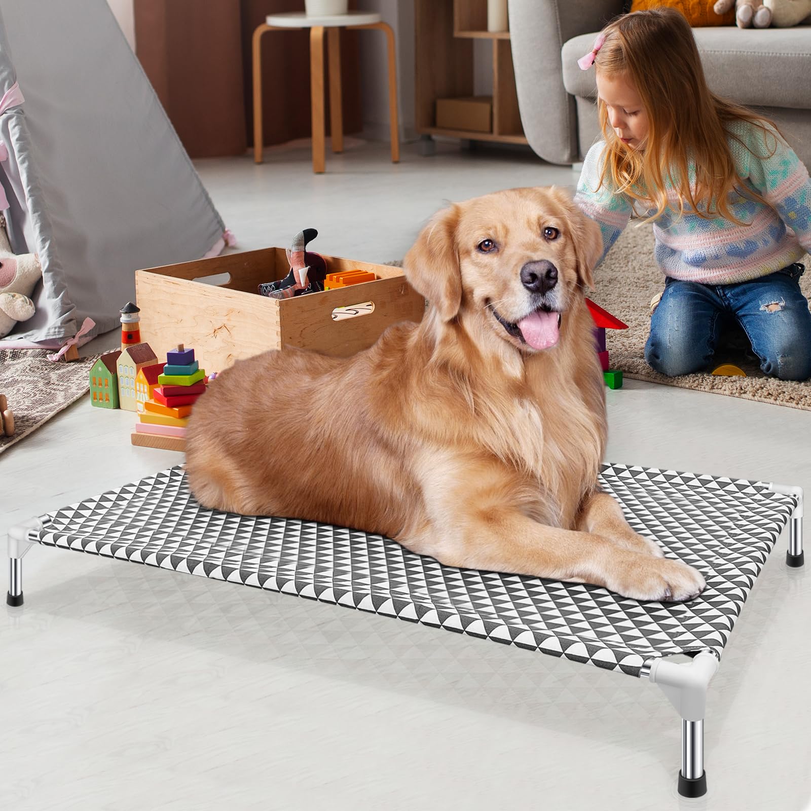 Elevated Outdoor Dog Bed, X-Large Size, Cotton Material, Non-Slip Feet, Fits Up To 120Lbs