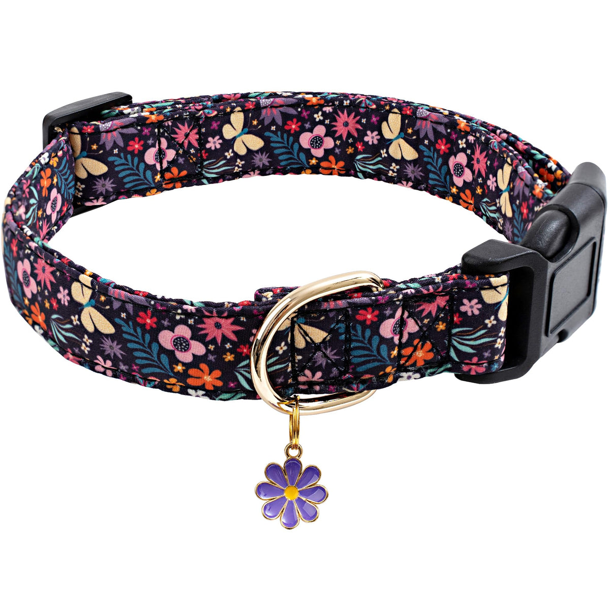 Faygarsle Cotton Designer Dogs Collar Cute Flower Dog Collars For Girl Female Small Medium Large Dogs With Purple Flower Charms Xs