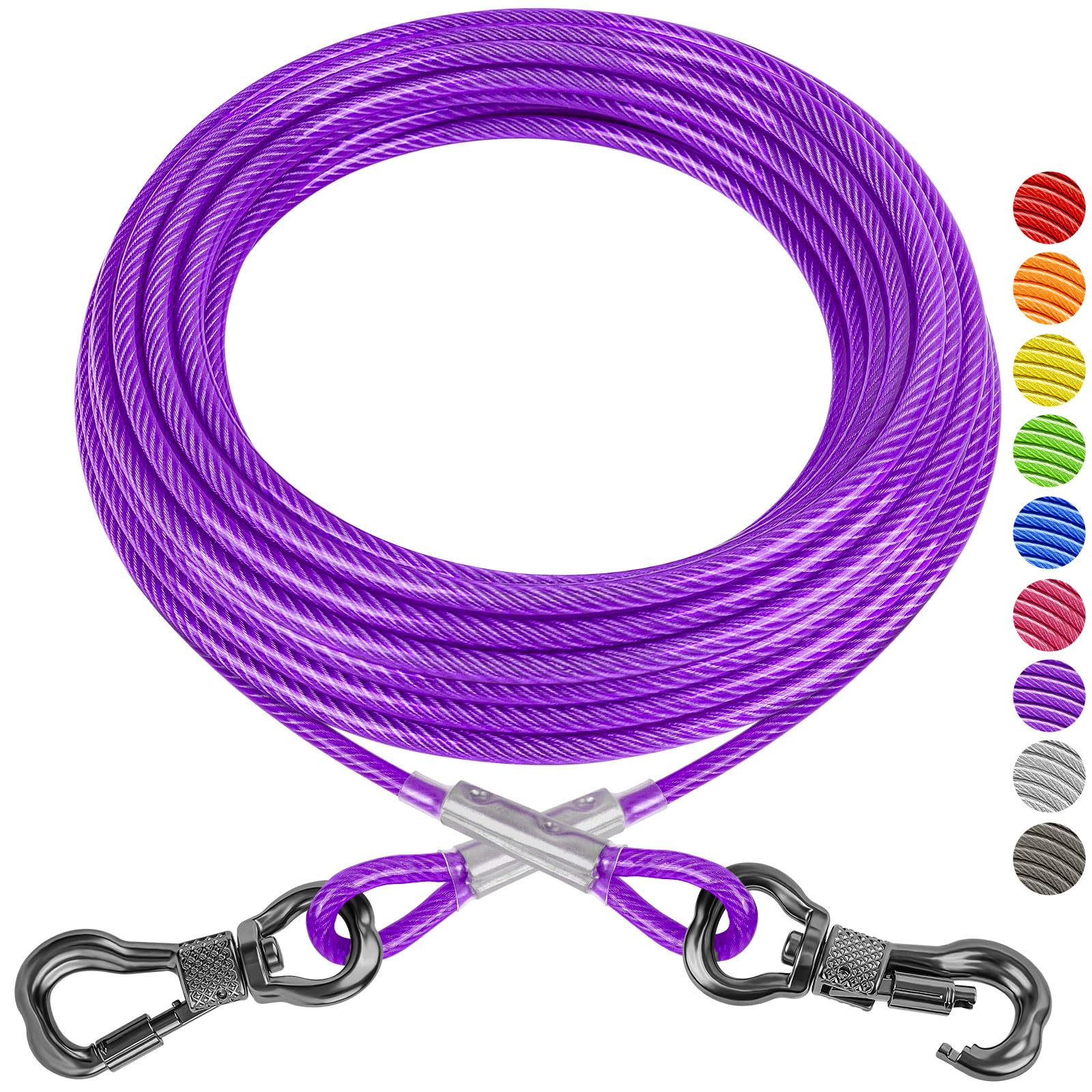 Xiaz Dog Tie Out Cable 20 Feet, Dog Runner For Yard Steel Wire Tether Line, Dogs Chains Heavy Duty For Outside Hold Large Dogs U