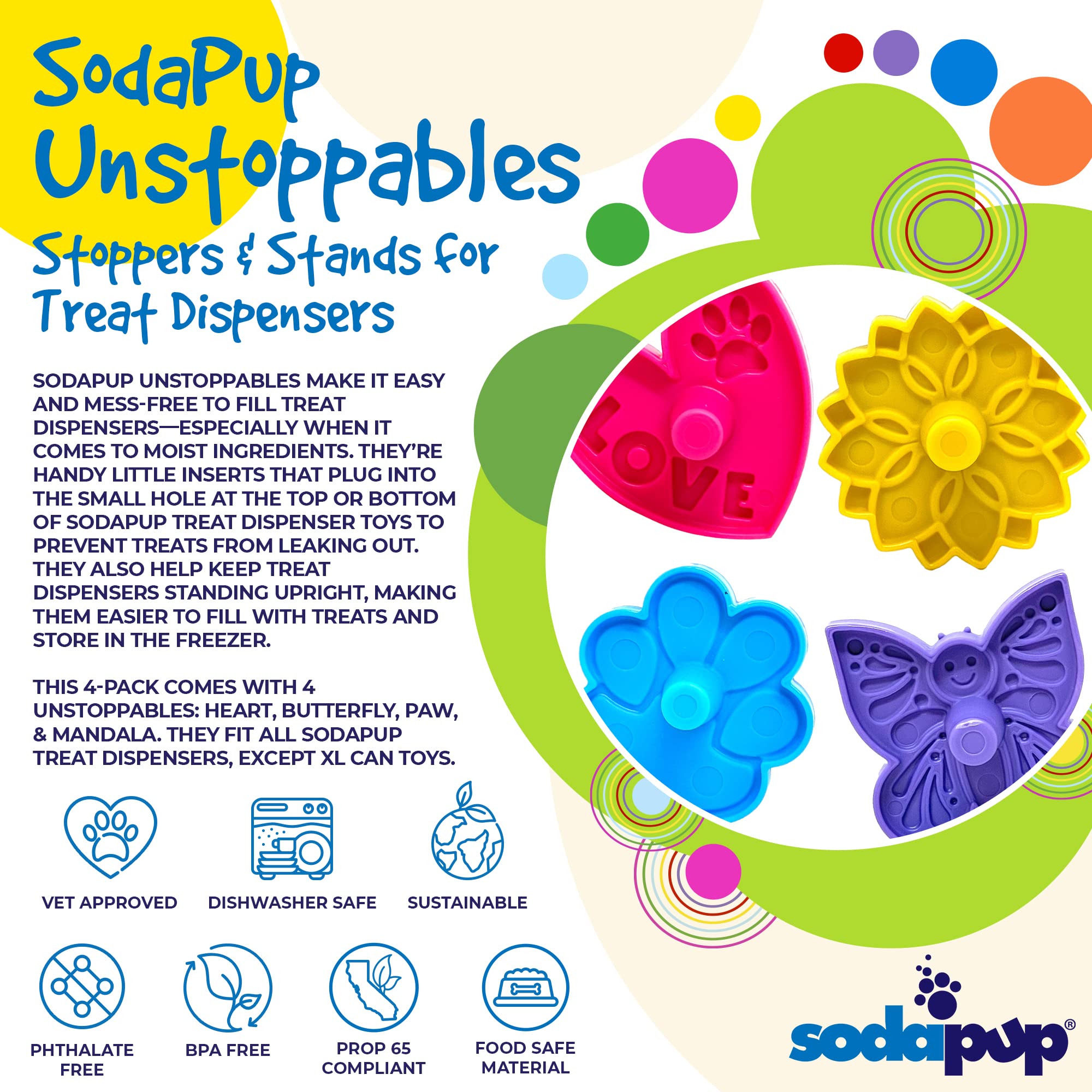 Unstoppables Stopper & Stand for SodaPup Rubber Treat Dispensers - 4 Pack