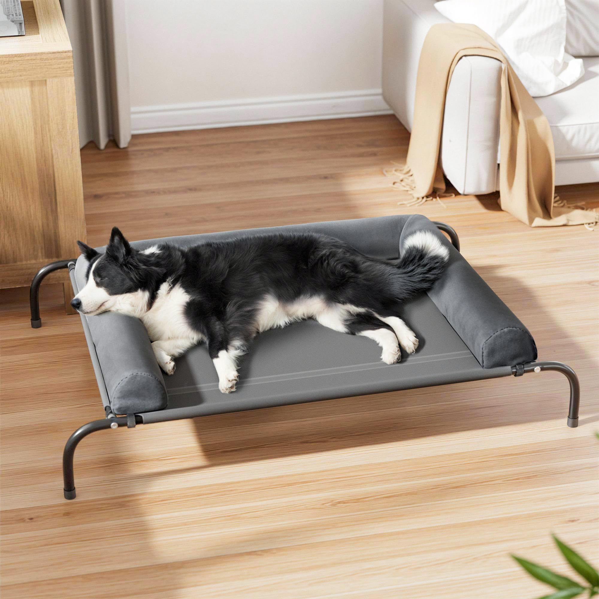 WESTERN HOME WH Elevated Raised Dog Bed Cot, Outdoor Dog Beds for Large Sized Dogs with Bolster, Cooling Pet Cot with Breathable