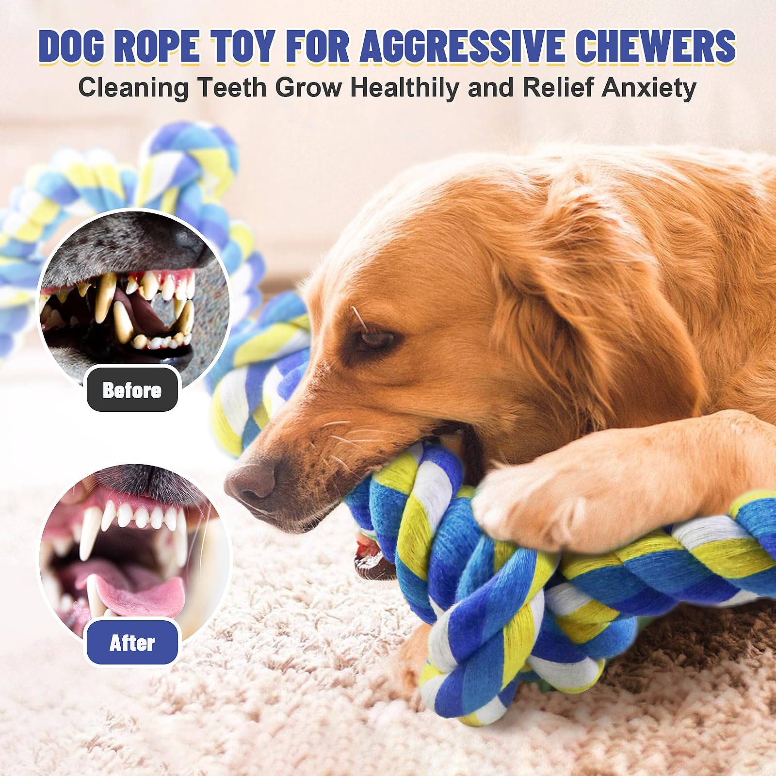 Gasapet Giant Dog Rope Toys For Large Dogs - 42In 6-Knots Indestructible Dog Toy Rope For Aggressive Chewers, Heavy Duty Dog Che