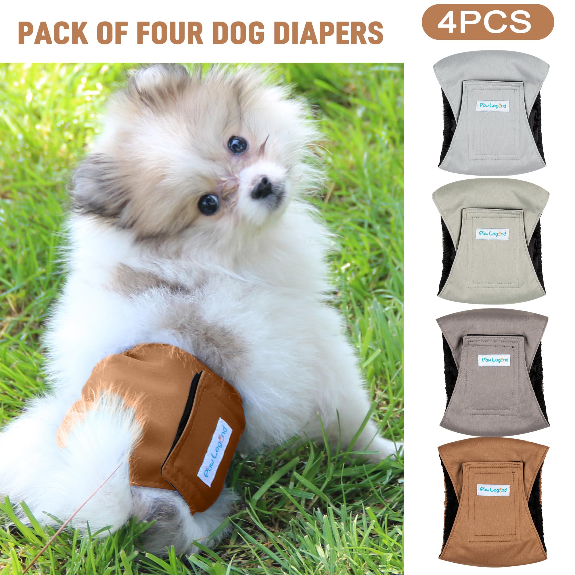 Paw Legend Washable Dogs Diapers Male Dog Belly Bands for Male Dogs Diapers Reusable Puppy & Doggie Diapers Male (4 Pack, X-Larg