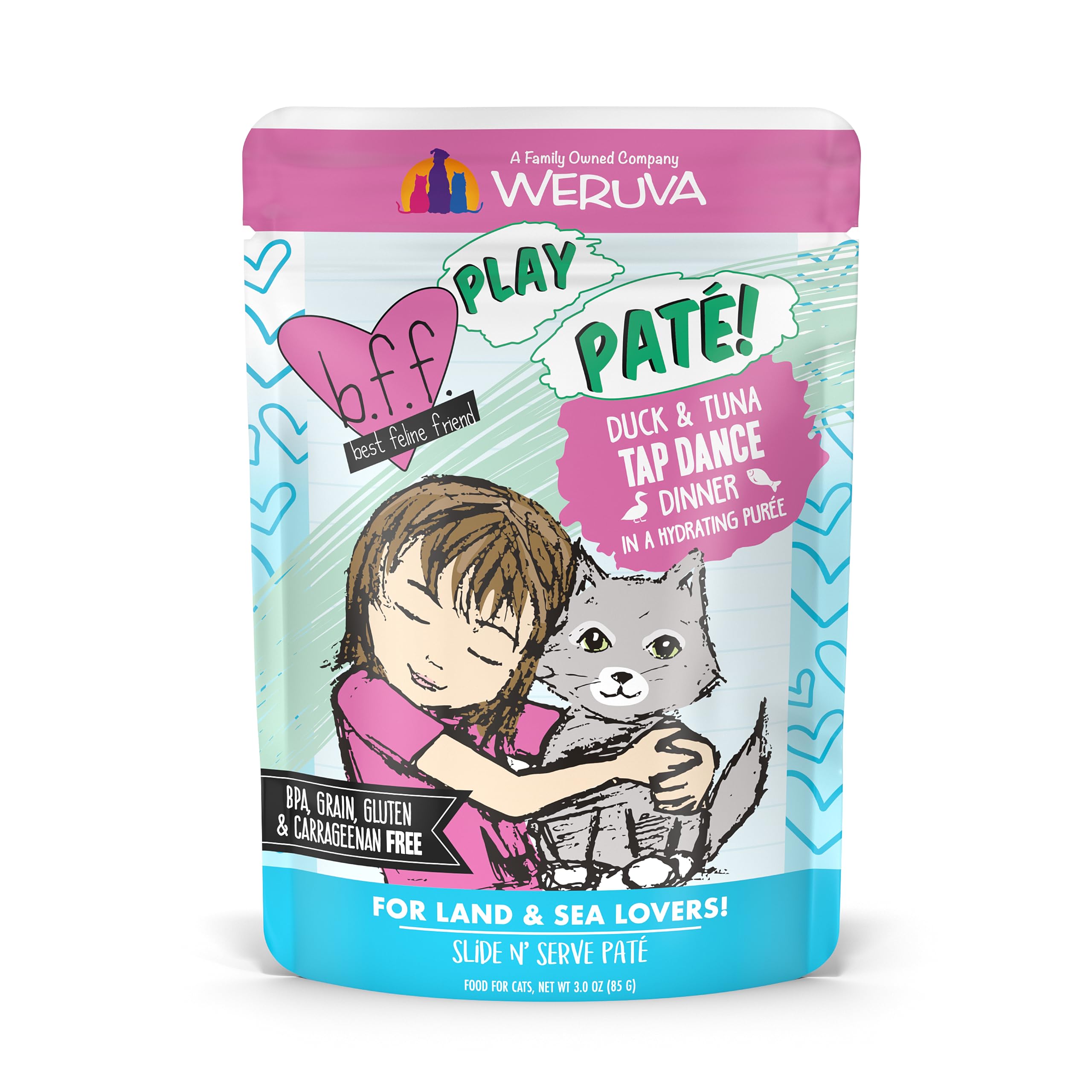 B.F.F. Play - Best Feline Friend Pat   Lovers, Aw Yeah!, Duck & Tuna Tap Dance with Duck & Tuna, 3oz Pouch (Pack of 12)