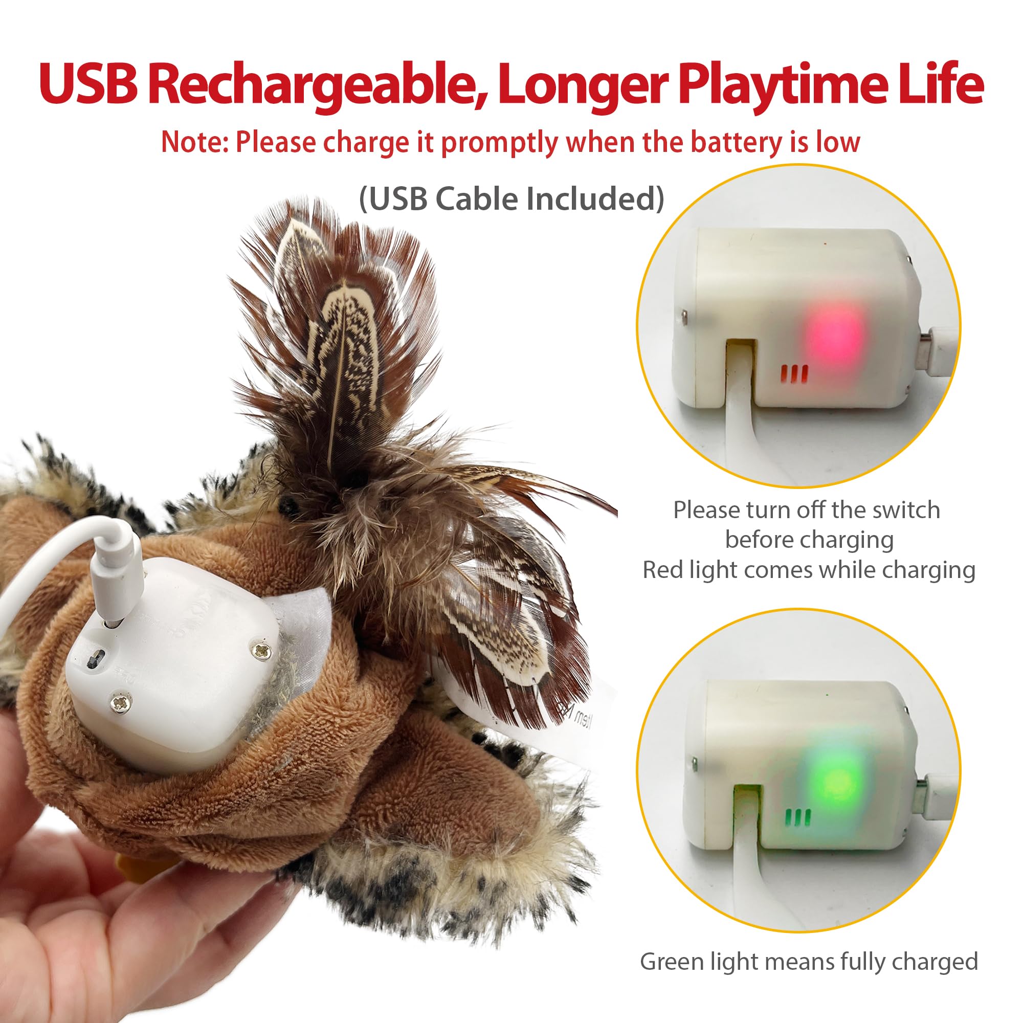 Gigwi Interactive Flapping Cat Toys Catnip, Electronic Flappy Toys Motion Activated, Automatic Cat Toys For Indoor Cats, Usb Rechargeable Cat Enrichment Toy For Hunting And Kicker, Bird Sparrow