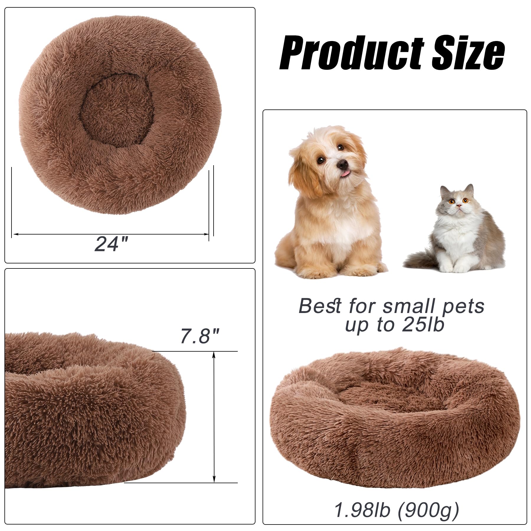 Small Dog Bed, Cat Beds for Indoor Cats, Calming Anti-Anxiety Donut Bed for Puppy and Kitten, Washable Round Fluffy Pet Bed for