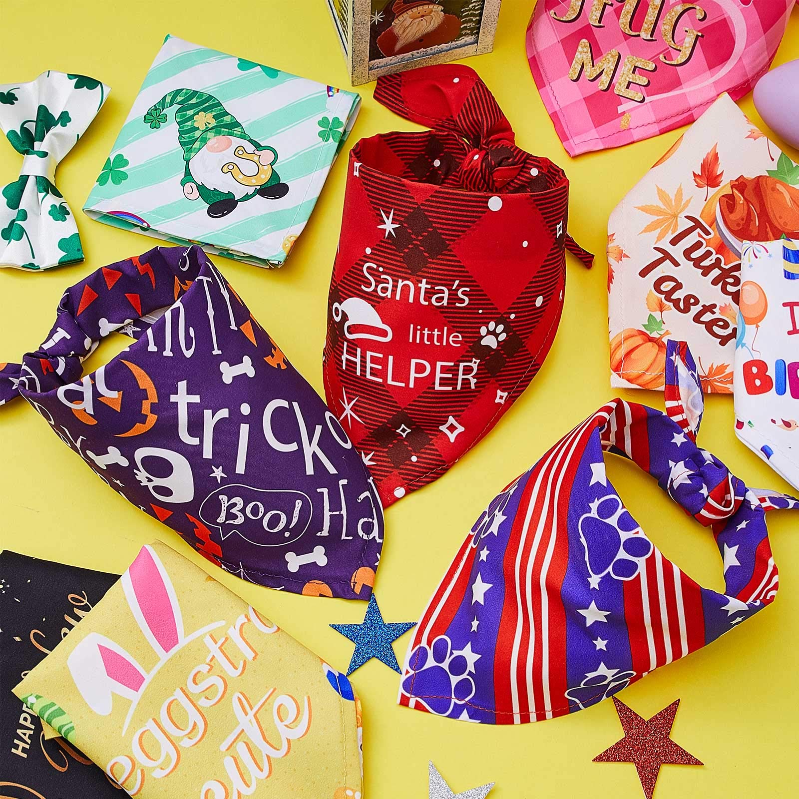 Weewooday 9 Pcs Holiday Dog Bandanas Halloween Dog Bandanas Thanksgiving Christmas Dog Scarf Adjustable Large Pet Scarf Washable