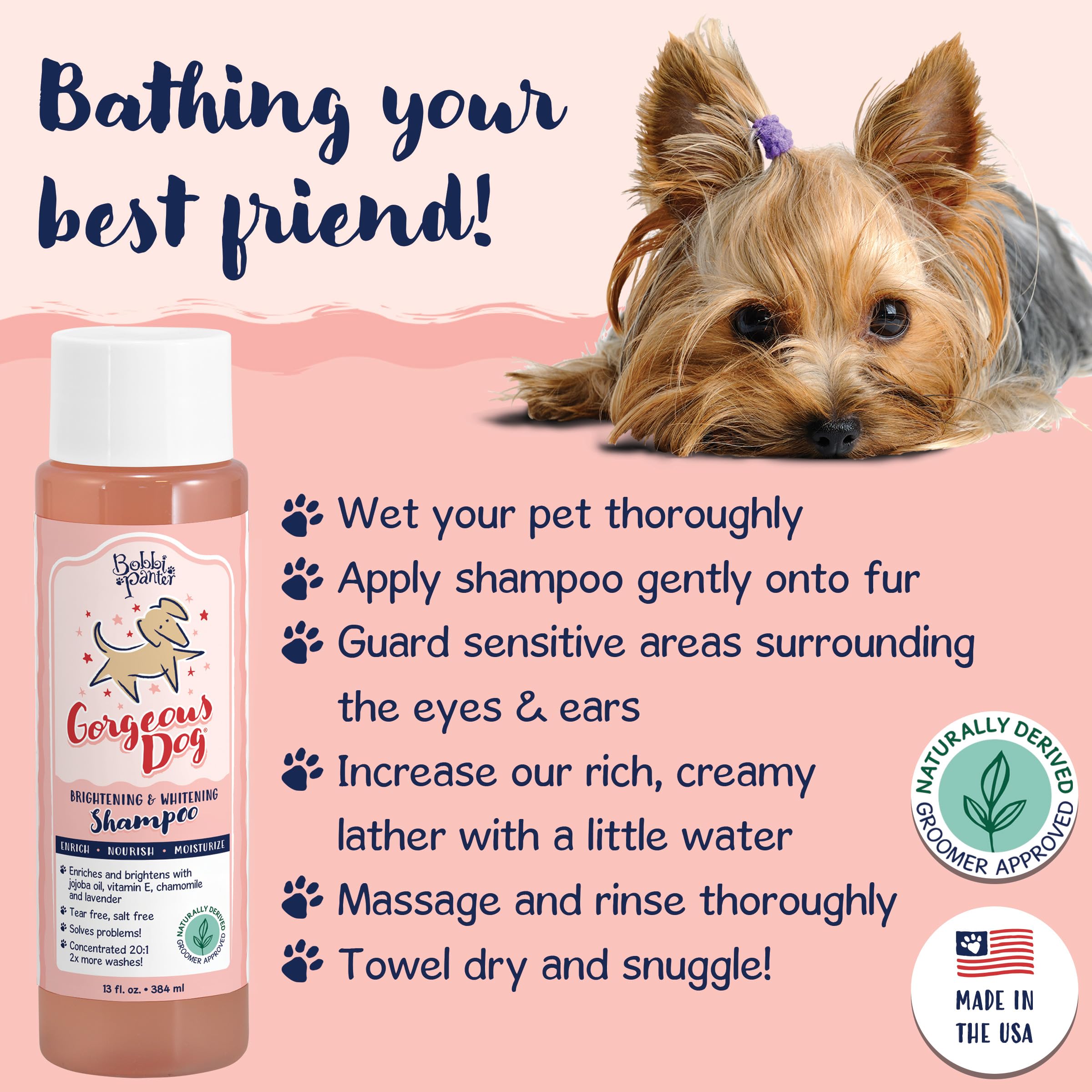 Bobbi Panter Gorgeous Dog Shampoo For Natural Brightening & Whitening, Naturally Derived Ingredients, Tear-Free, Salt-Free, Para
