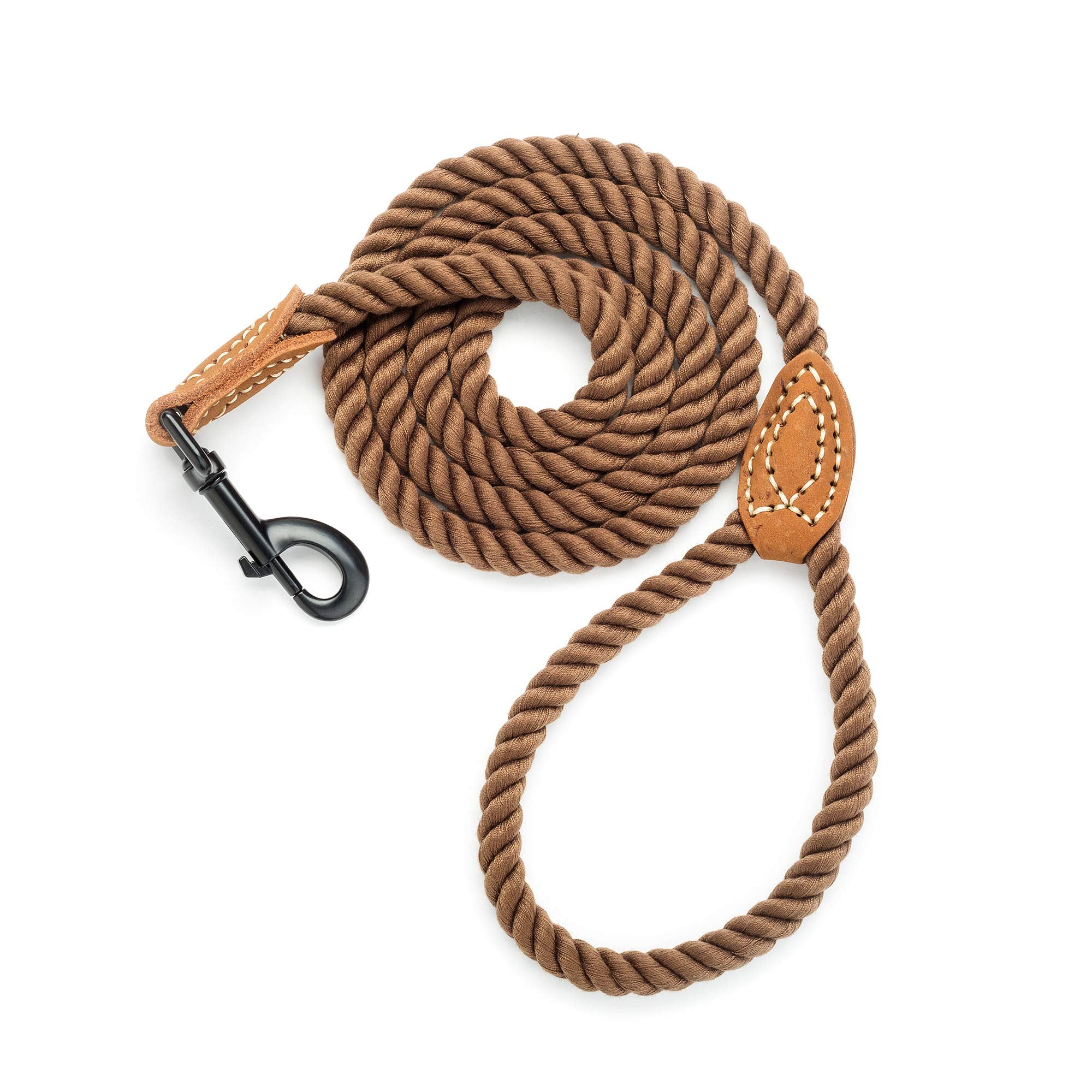 Mile High Life Dog Leash, Braided Cotton Rope Leashes With Leather Tip - Heavy Duty Metal Clasp, 4Ft, 1/2'' Thick - Wedding, Wal