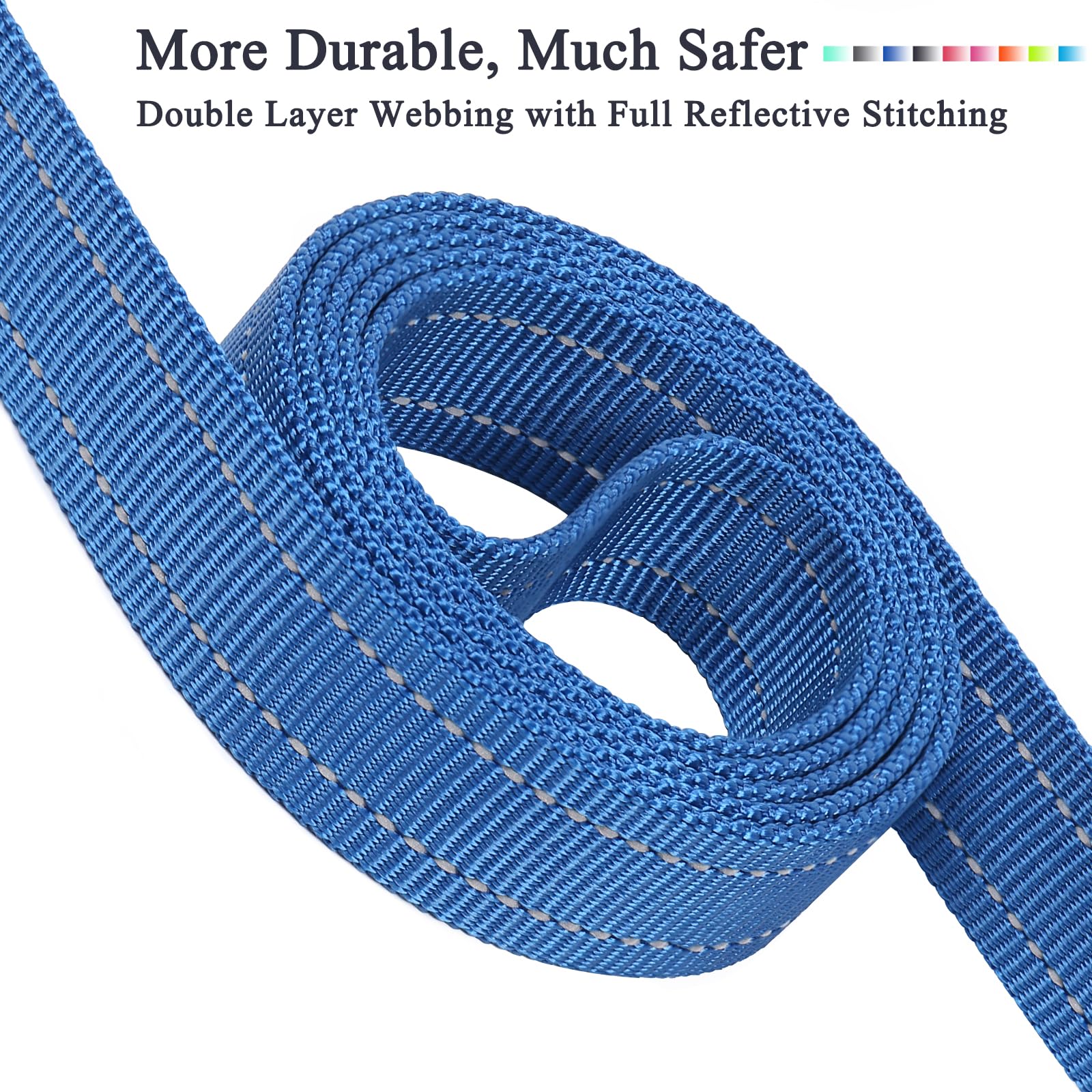 Vivaglory Traffic Handle Dog Leash, Two Padded Soft Handles Dog Leash, Strong Reflective & Metal Hook Training Pet Lead, Blue