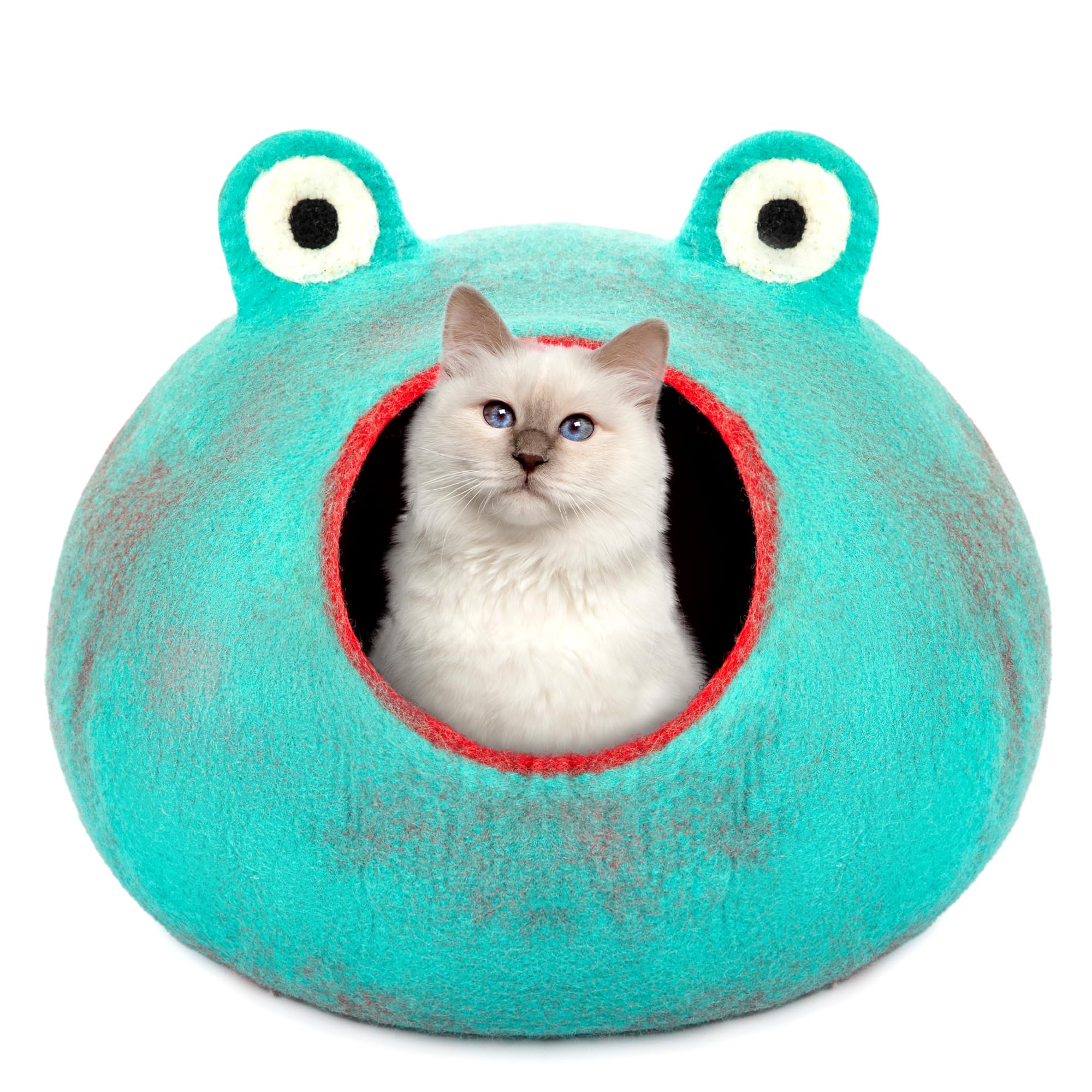Luxurious Eco-Friendly Merino Wool Cat Cave Frog - Foldable Hideaway Pod For Indoor Cats - Premium Felt Kitten Beds - Covered Ca