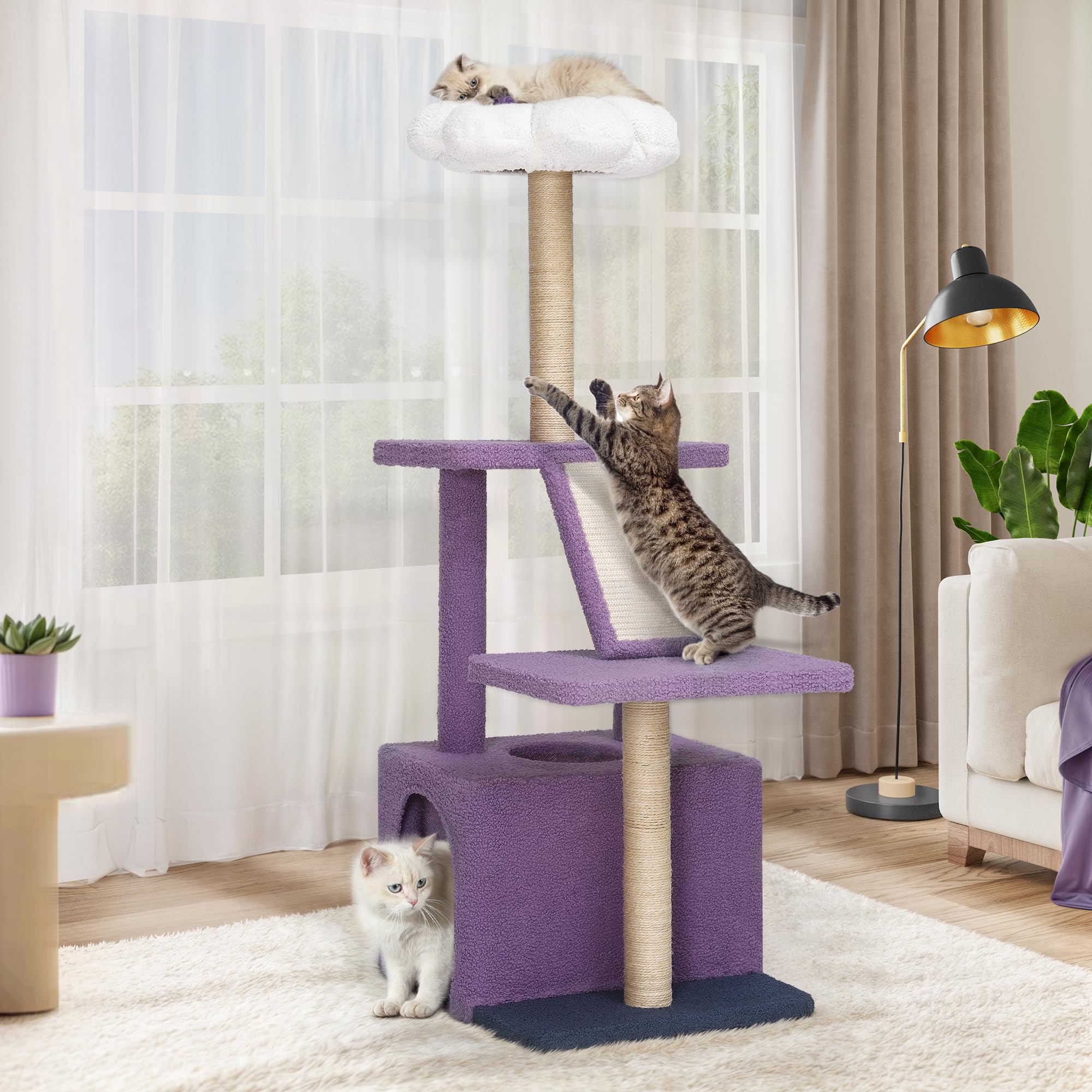Yitahome Flower Cat Tree Tower With Detachable Perch, 47.2In Cute Cat Climbing Tower For Indoor Cats With Cat Condo, Sisal Scrat