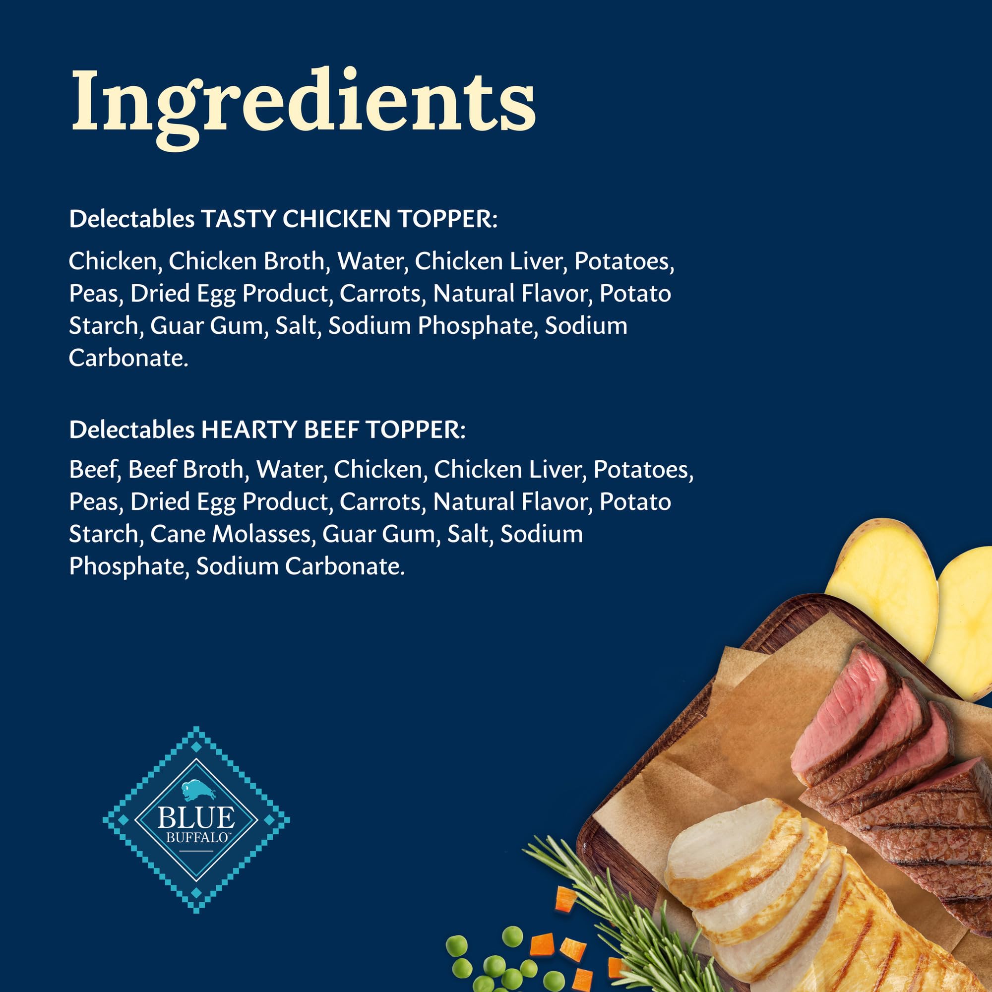 Blue Buffalo Delectables Natural Wet Dog Food Toppers Variety Pack, Tasty Chicken & Hearty Beef, Cuts in Gravy, 3-oz. (12 Pouche