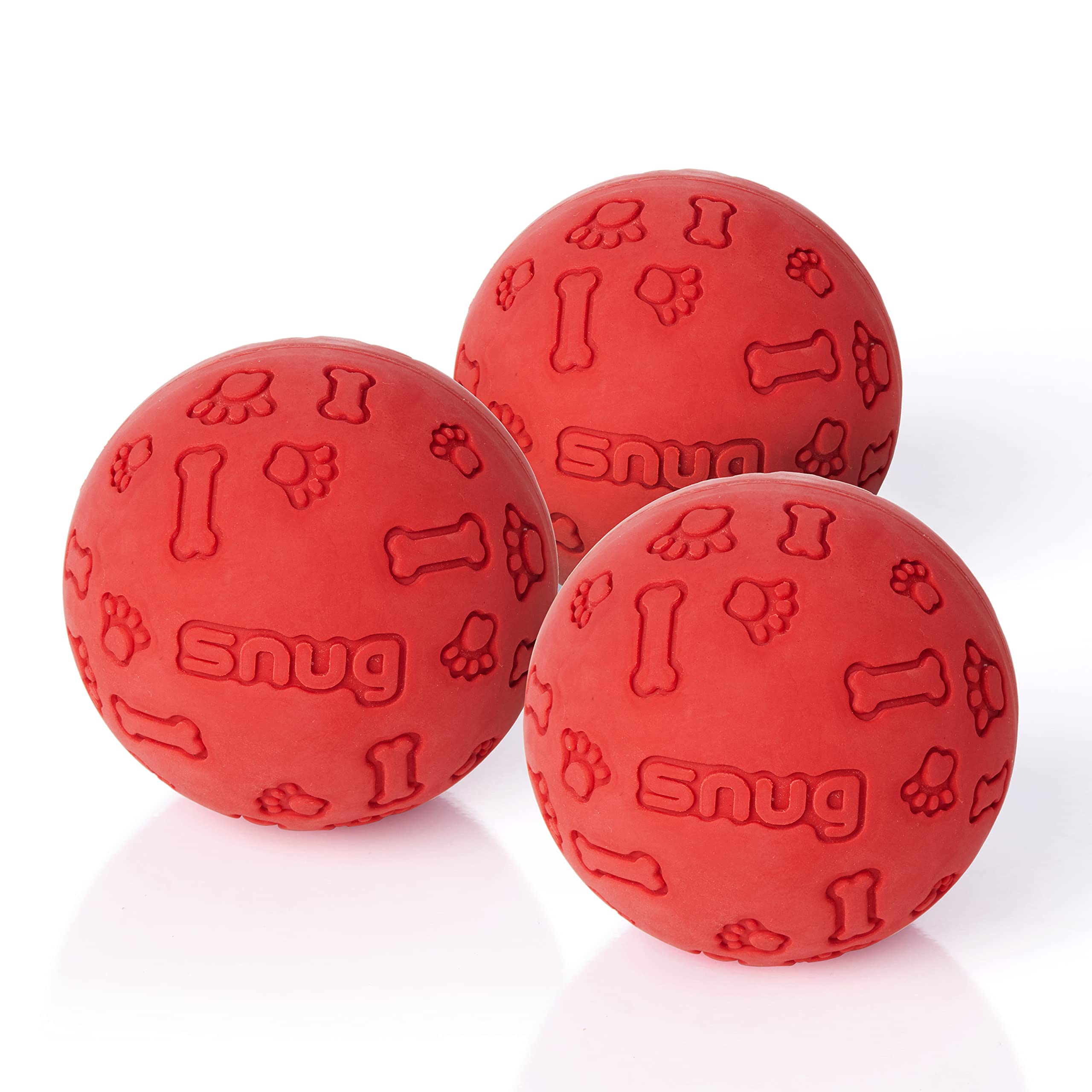 Snug Rubber Dog Balls For Small And Medium Dogs - Tennis Ball Size - Virtually Indestructible (3 Pack - Red)