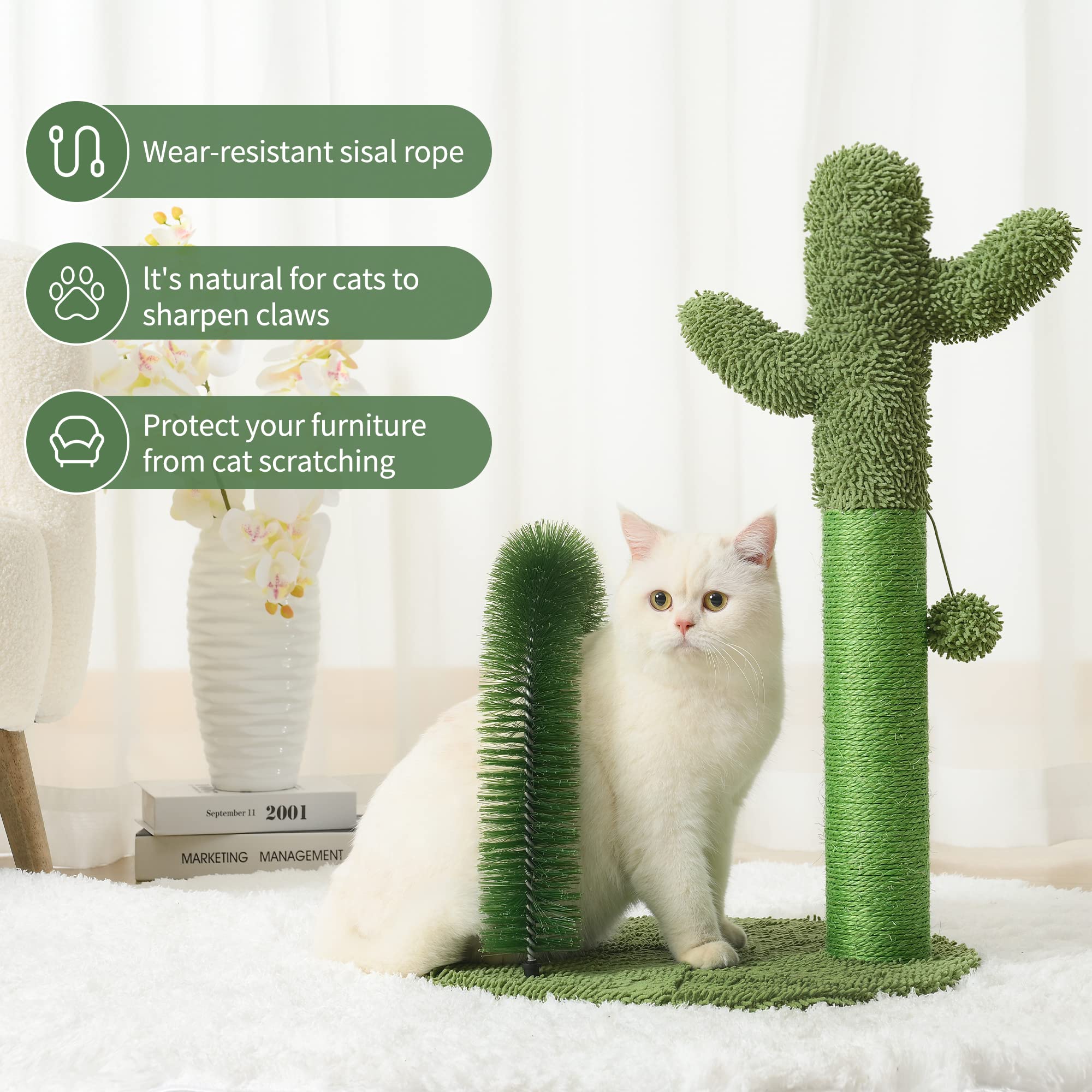 Mile High Life | Cat Scratching Post 25'' With Dangling Bell | Cat Condo With Hammock And Cactus Scratching Posts Tree For Kitte