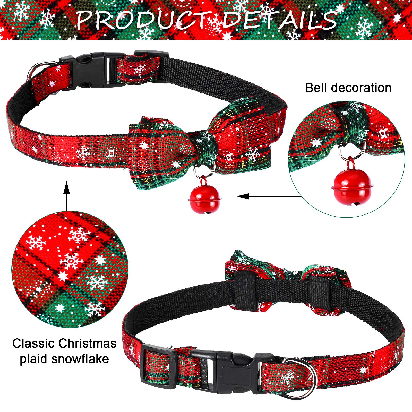 4 Pieces Christmas Dog Bandanas and Collars Set Xmas Christmas Classic Plaid Dog Neck Tie Triangle Bib Scarf Kerchief Adjustable