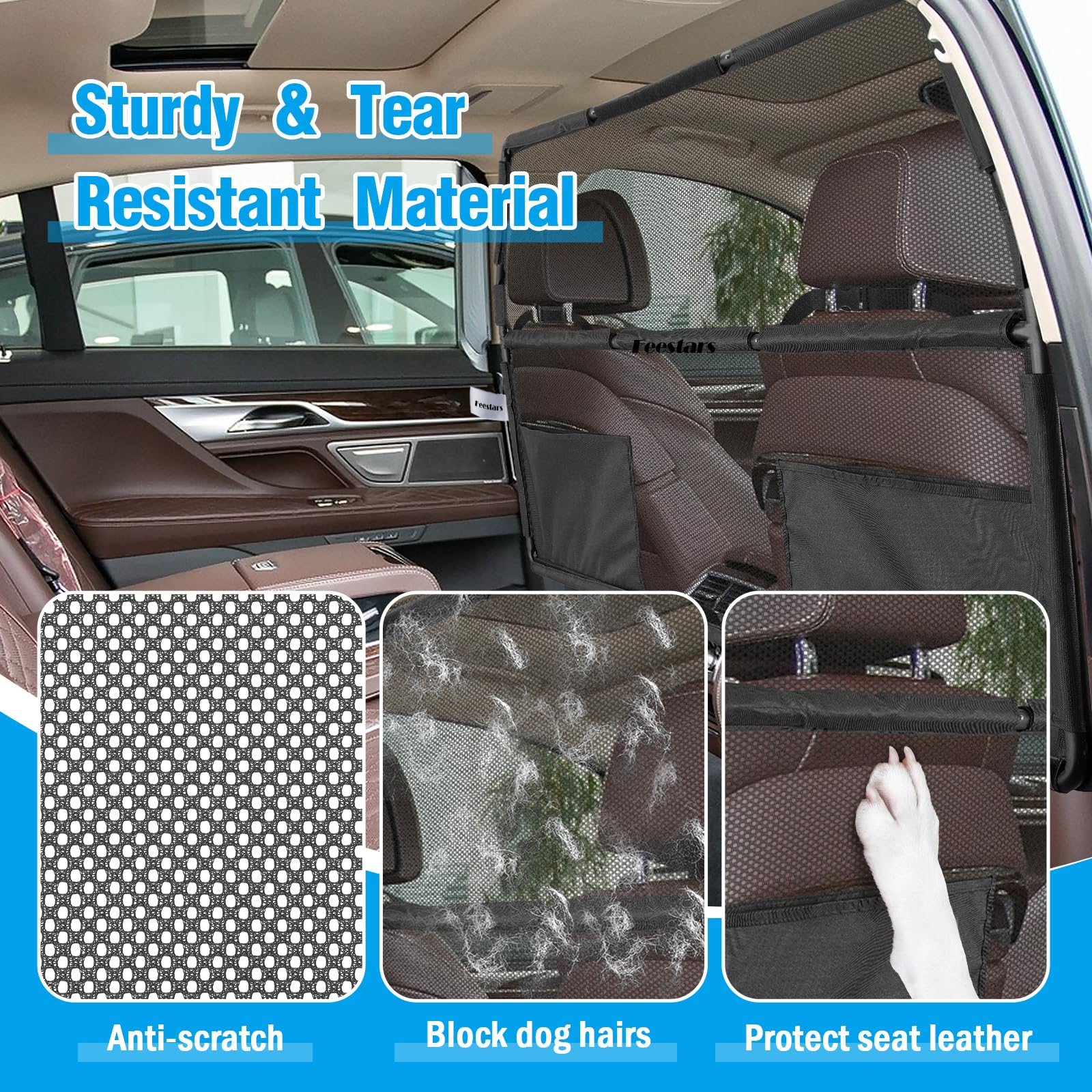 Feestars Dog Barrier For Suv, 50'' Pet Car Barrier Behind Front Seat For Suv, Truck, Dog Gate For Cargo Area, Back Seat Divider