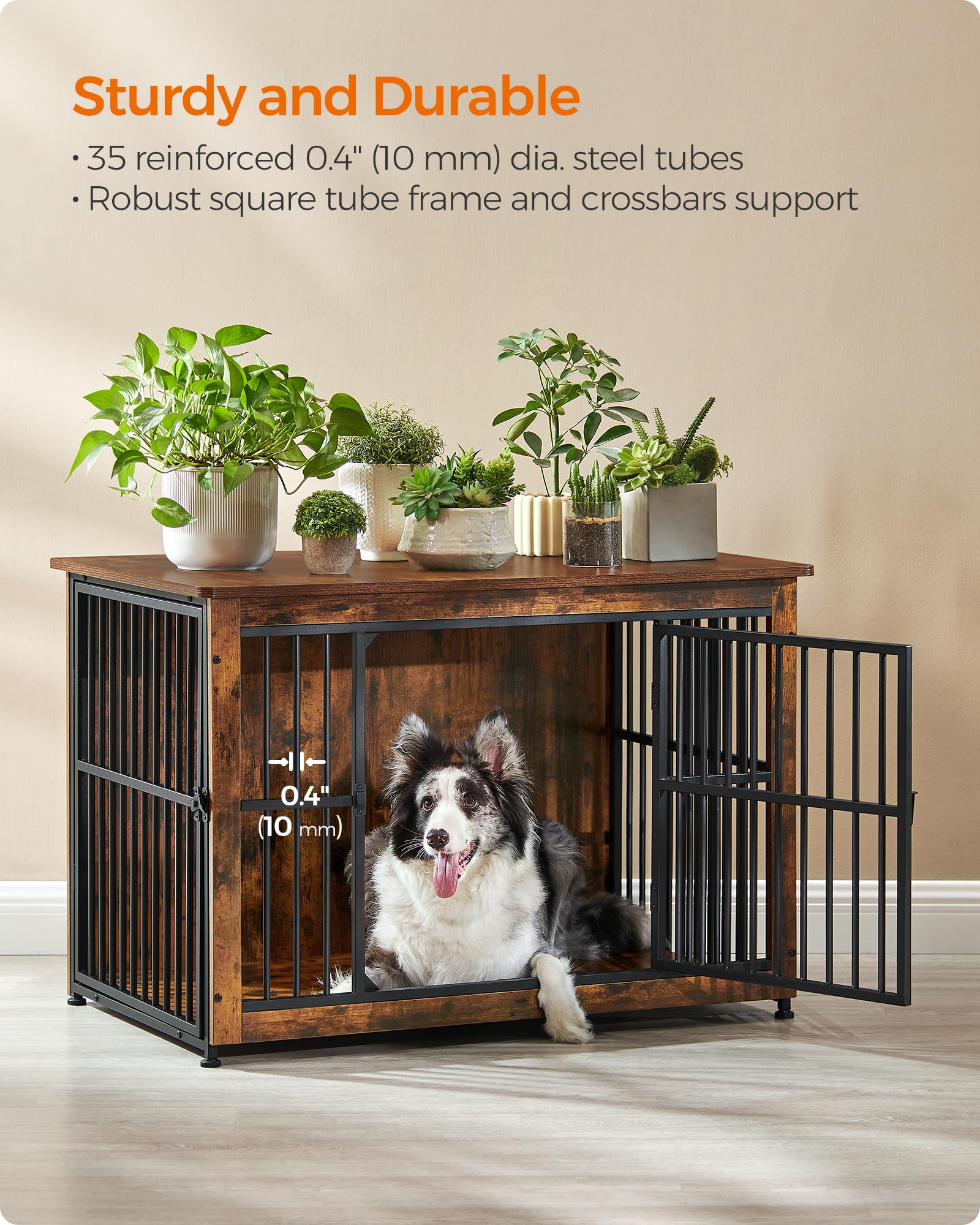 Feandrea Dog Crate Furniture, 38.6 Side End Table, Modern Kennel for Dogs Indoor up to 70 lb, Heavy-Duty Dog Cage with Enclosed