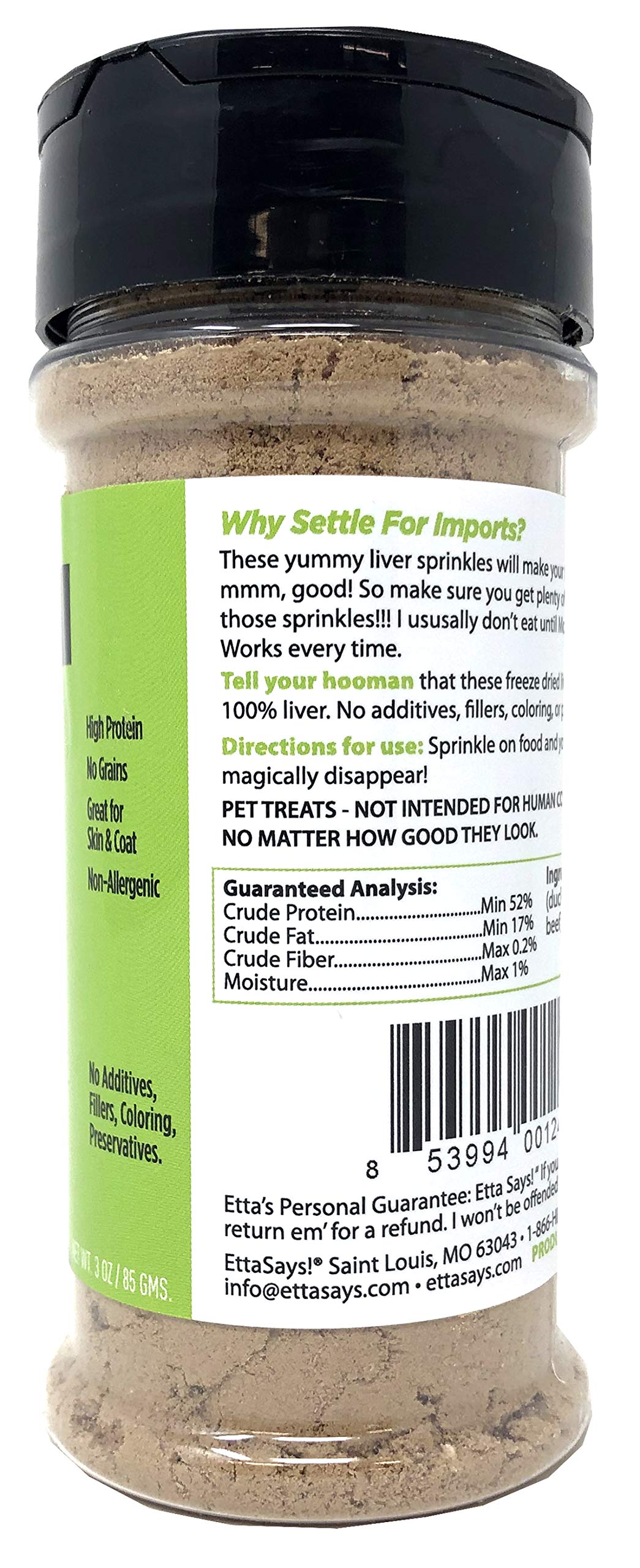etta says! Liver Sprinkles for Dogs - High Protein Food Topper - Boosts Flavor - 100% Natural and Made in USA (Pack of 3)