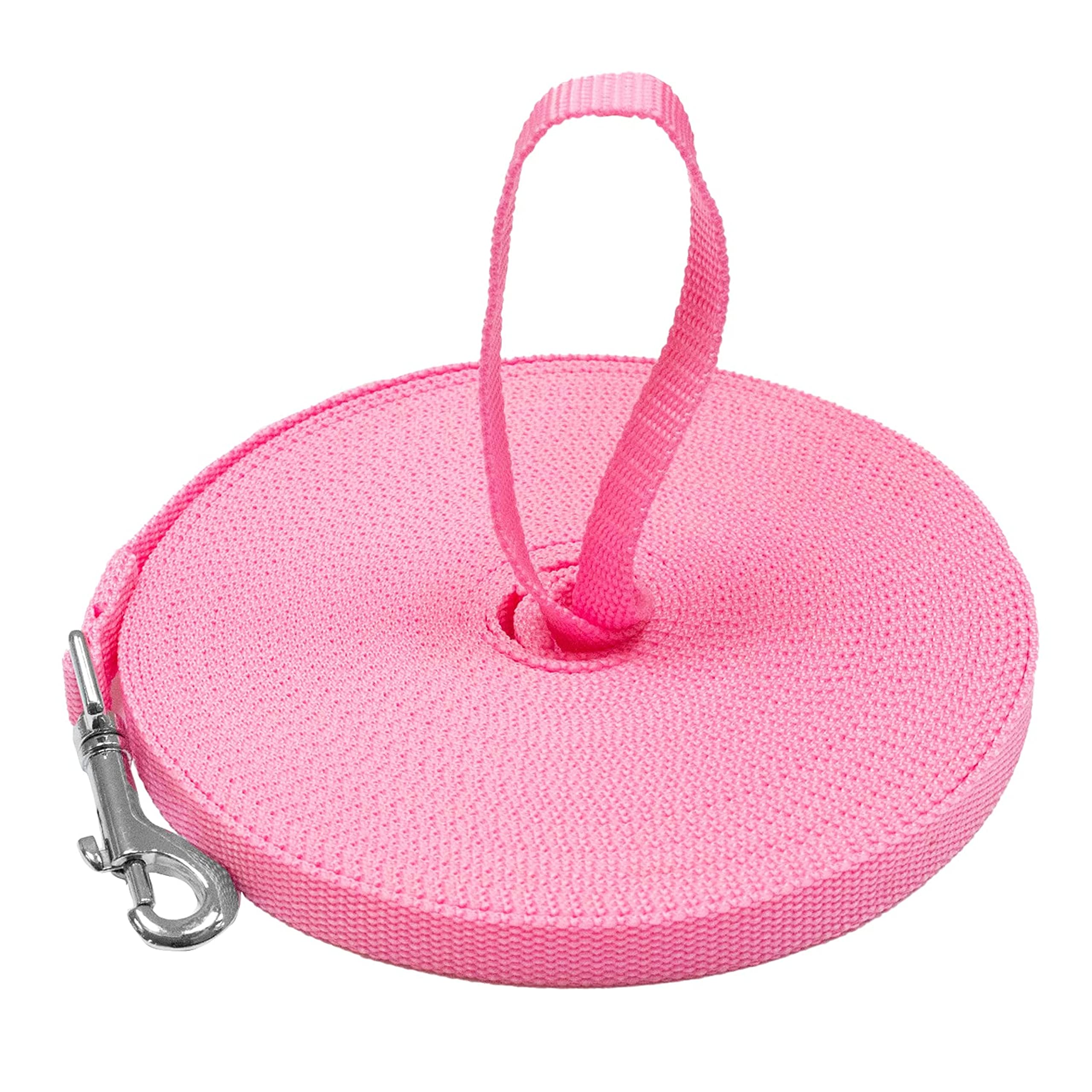 Downtown Pet Supply - Long Dog Leash - 50 ft Pink Nylon Dog Training Leash for Recall & Obedience