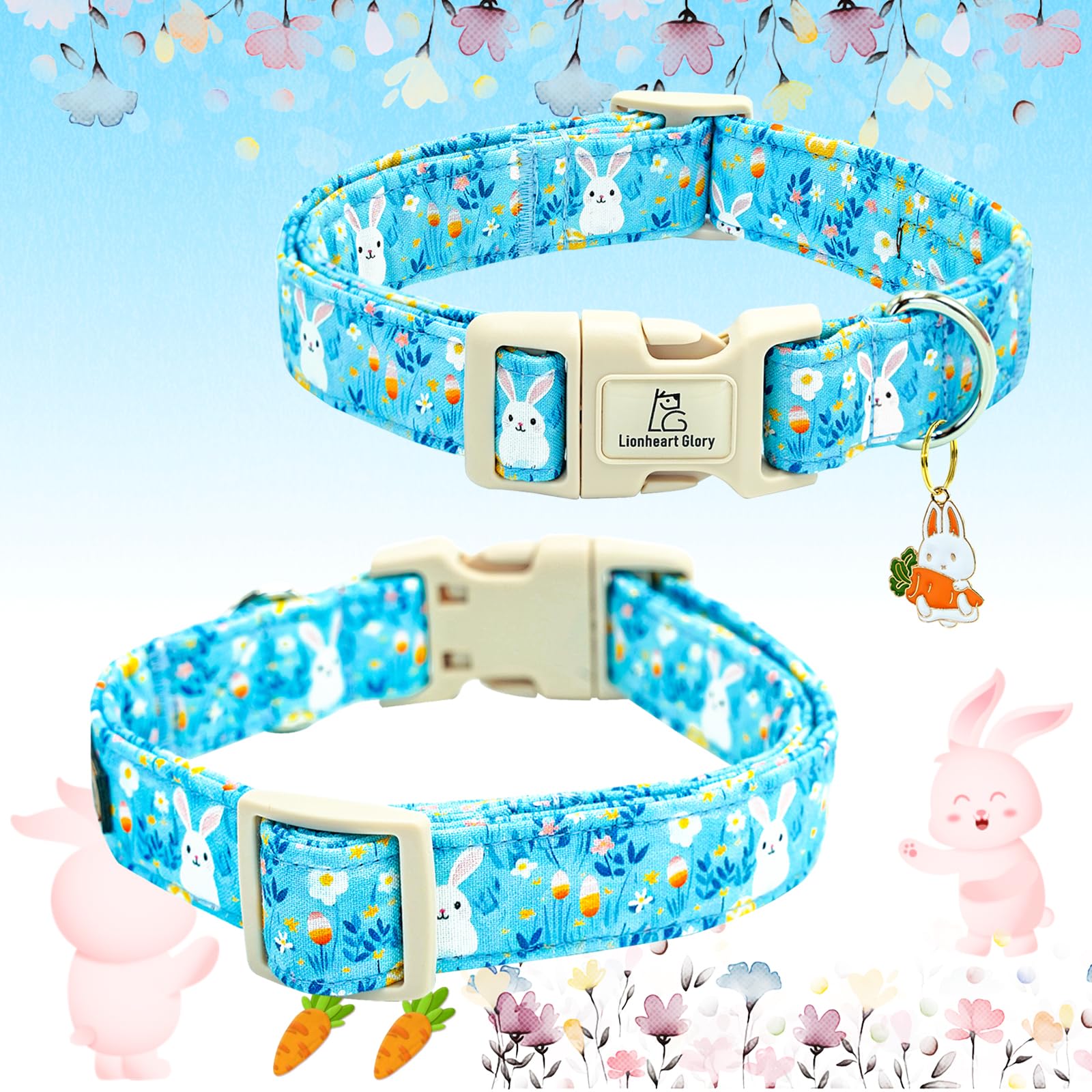 Lionheart Glory Easter Dog Collar-Cute Easter Rabbit Bunnies Eggs Dog Collars Female Male Dog Collar Adjustable Durable Soft Col