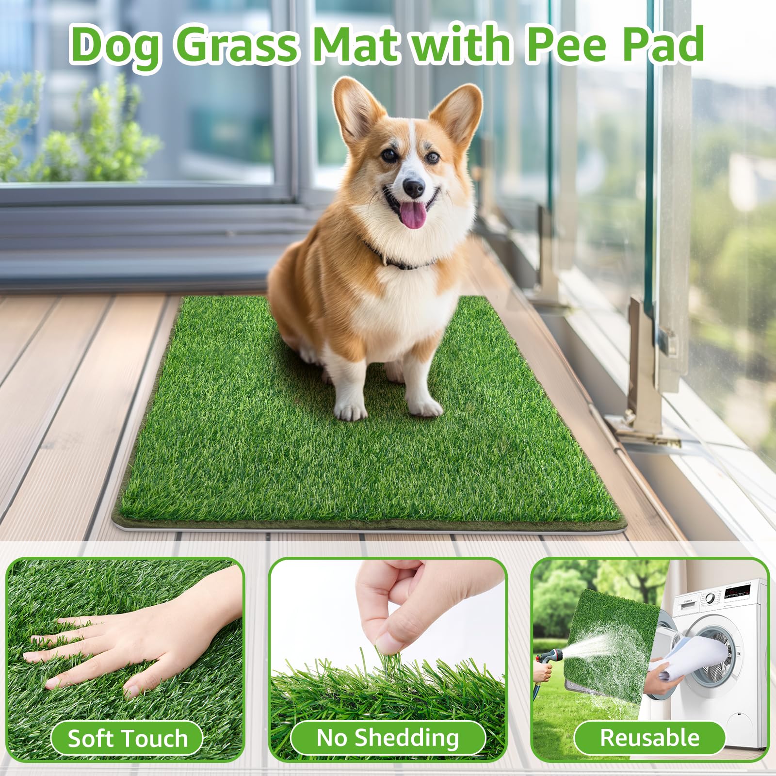 Pick For Life Dog Grass Mat With Pee Pad,Artificial Indoor Grass Potty Training Pads For Dogs Doggies Washable,Reusable Puppy Pa