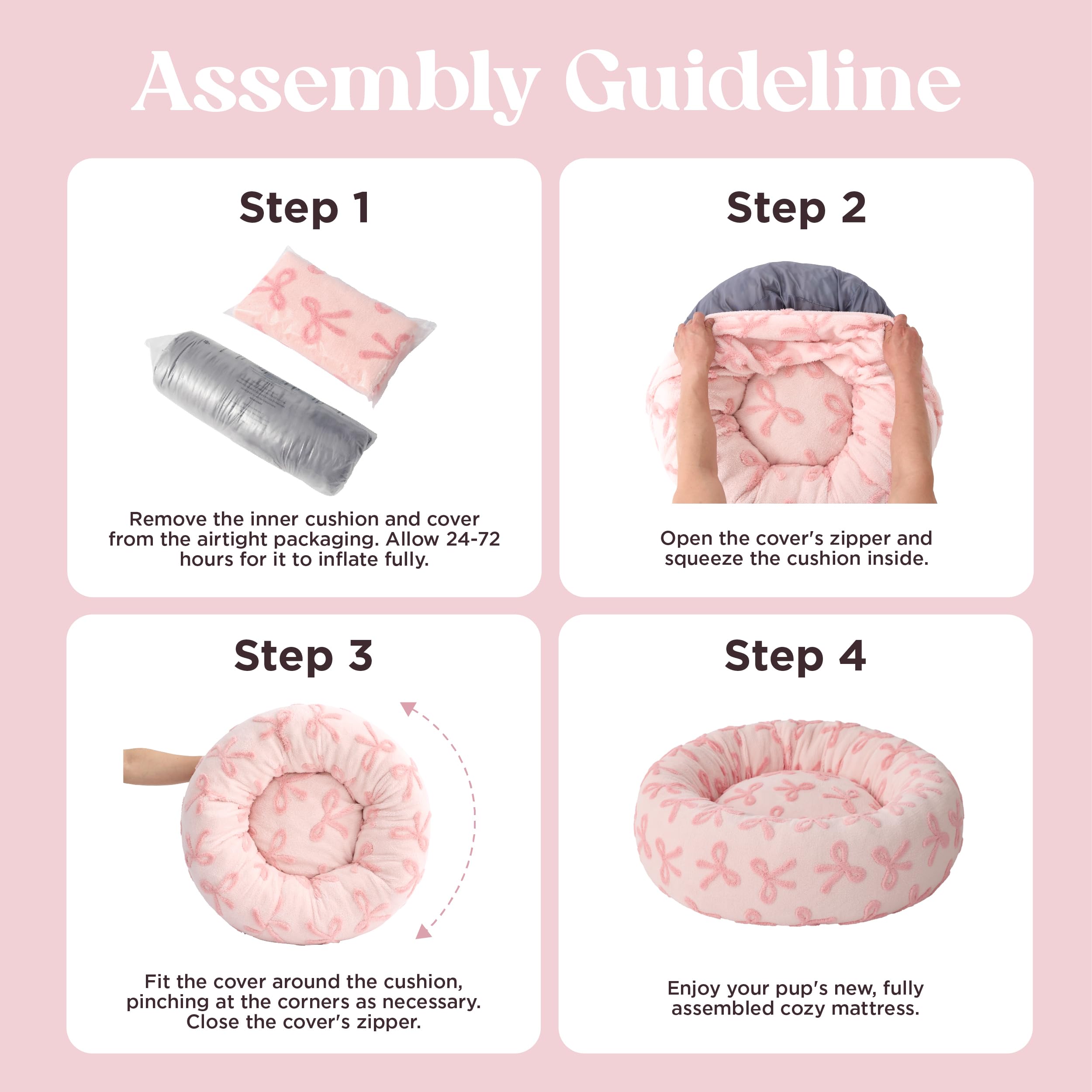 Lesure Donut Large Dog Bed - Round Cat Beds For Indoor Anti-Anxiety Calming Pet Beds, Washable Cute Modern Beds With Teddy Sherp