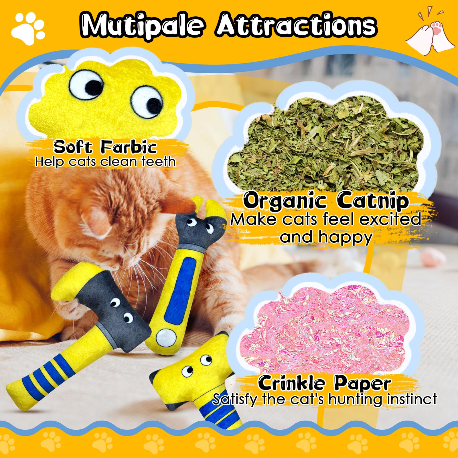Wowbala 3Pcs Funny Catnip Toys, Catnip Toys For Indoor Cat - Hatchet Shaped Cat Toy With Crinkle Sound Interactive Kitten Kitty
