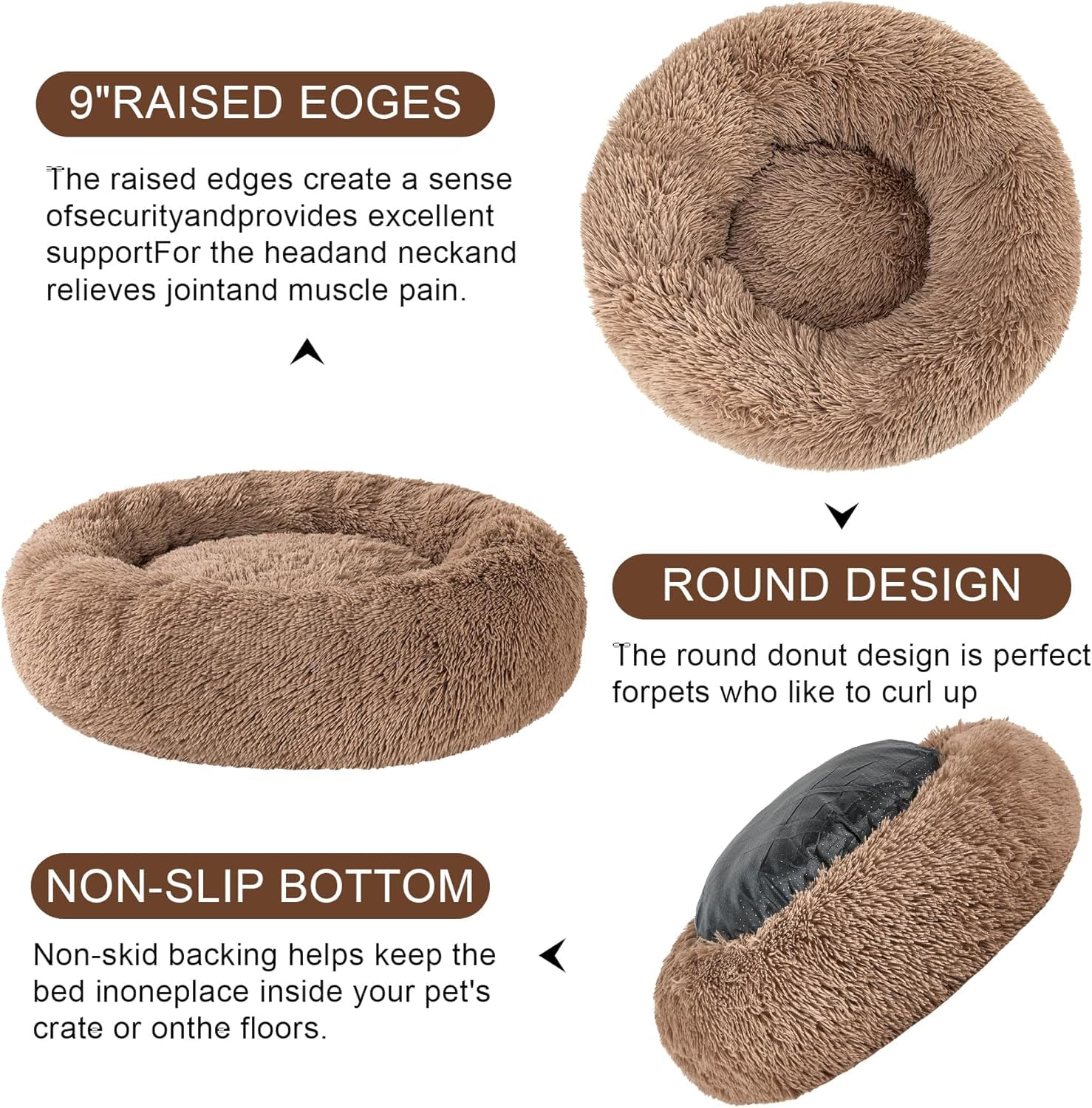 Donut Bed + Free Removable Cooling Mat, Calming Dog Bed Washable Ideal For Small To Large Dogs And Cats & Round Dog Bed, Multipl