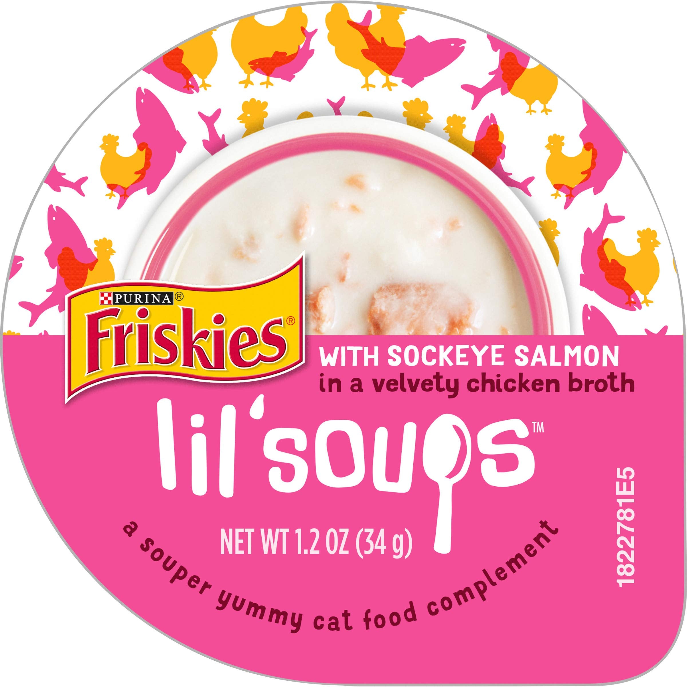 Purina Friskies Grain Free Lickable Cat Food Toppers Lil Soups With Sockeye Salmon in Chicken Broth - (Pack of 8) 1.2 oz. Cups