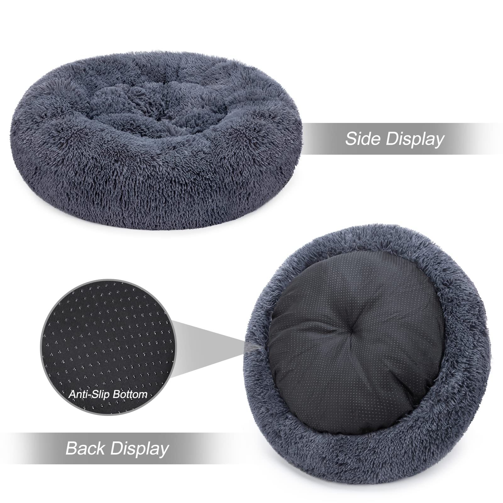 Mixjoy Orthopedic Dog Bed Comfortable Donut Cuddler Round Dog Bed Ultra Soft Washable Dog And Cat Cushion Bed (20''/23''/30''/36'') (36''X36'', Grey-Blue)