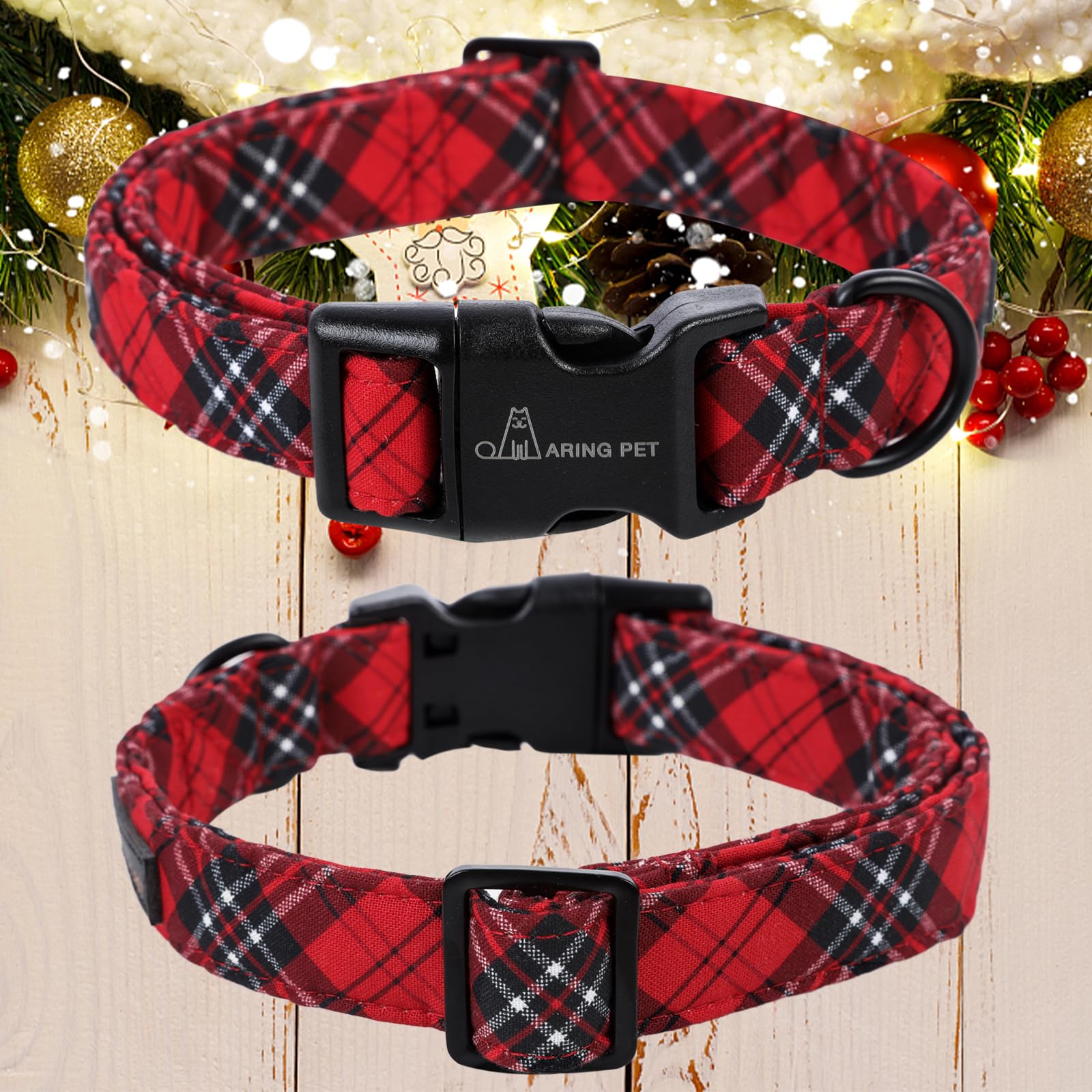 Aring Pet Christmas Dog Collar-Cotton Lightweight Dog Collars, Adjustable Red Plaid Christmas Pet Collars Puppy Collar With Quic