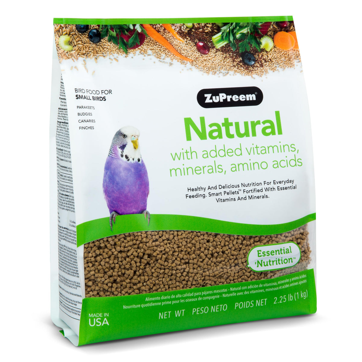 Zupreem Natural Bird Pellets, Daily Bird Food For Parakeet, Budgie, Parrotlet, Dove, Core Nutrition For Small Birds, Added Vitamins, Made In Usa, Parakeet Food, Budgie Food (S, 2.25 Lb)