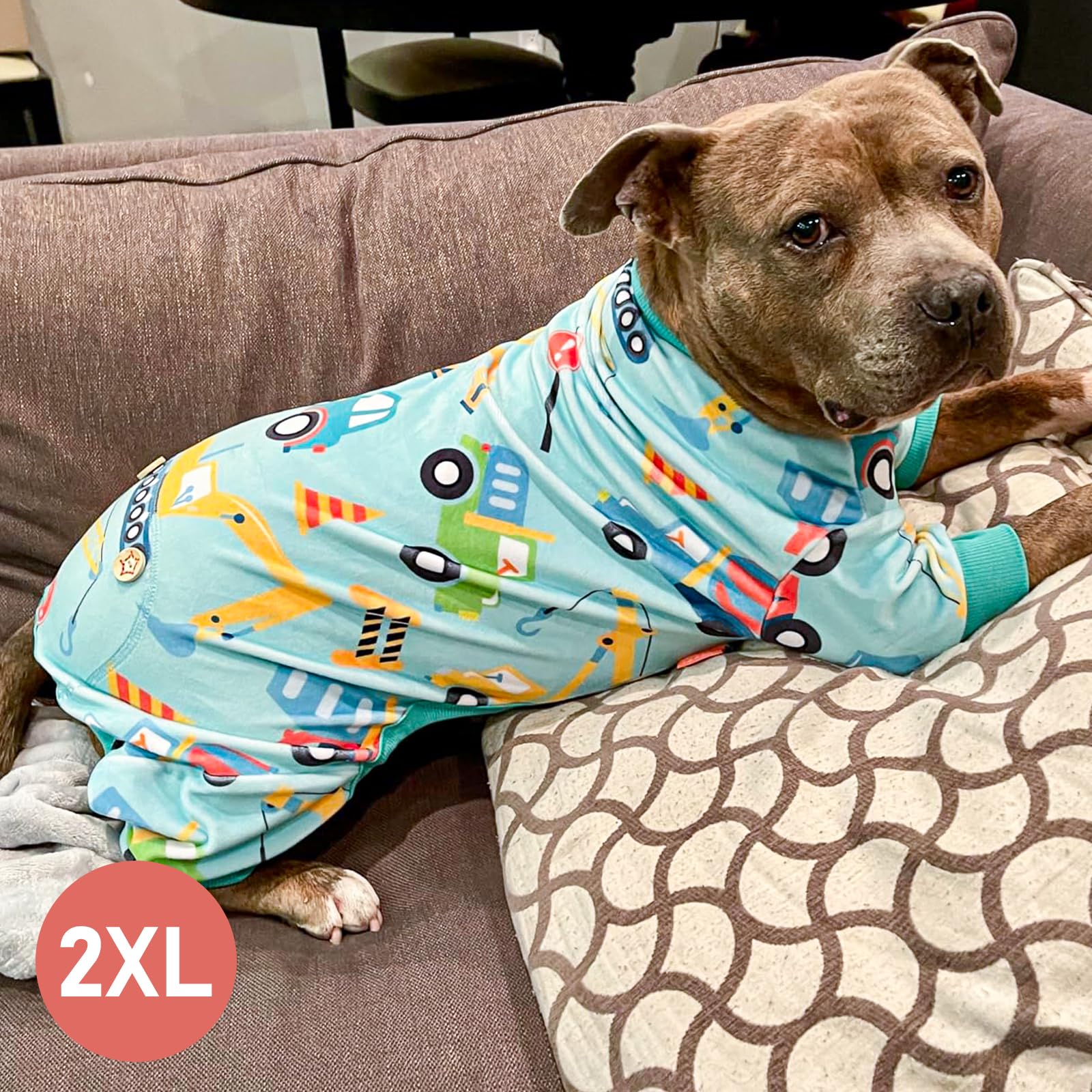 Kyeese Dog Pajamas Velvet Dog Pajamas Medium Sized Dogs Soft Dogs Clothes Pjs With Construction Vehicles Pattern Stretchy Pet Ja