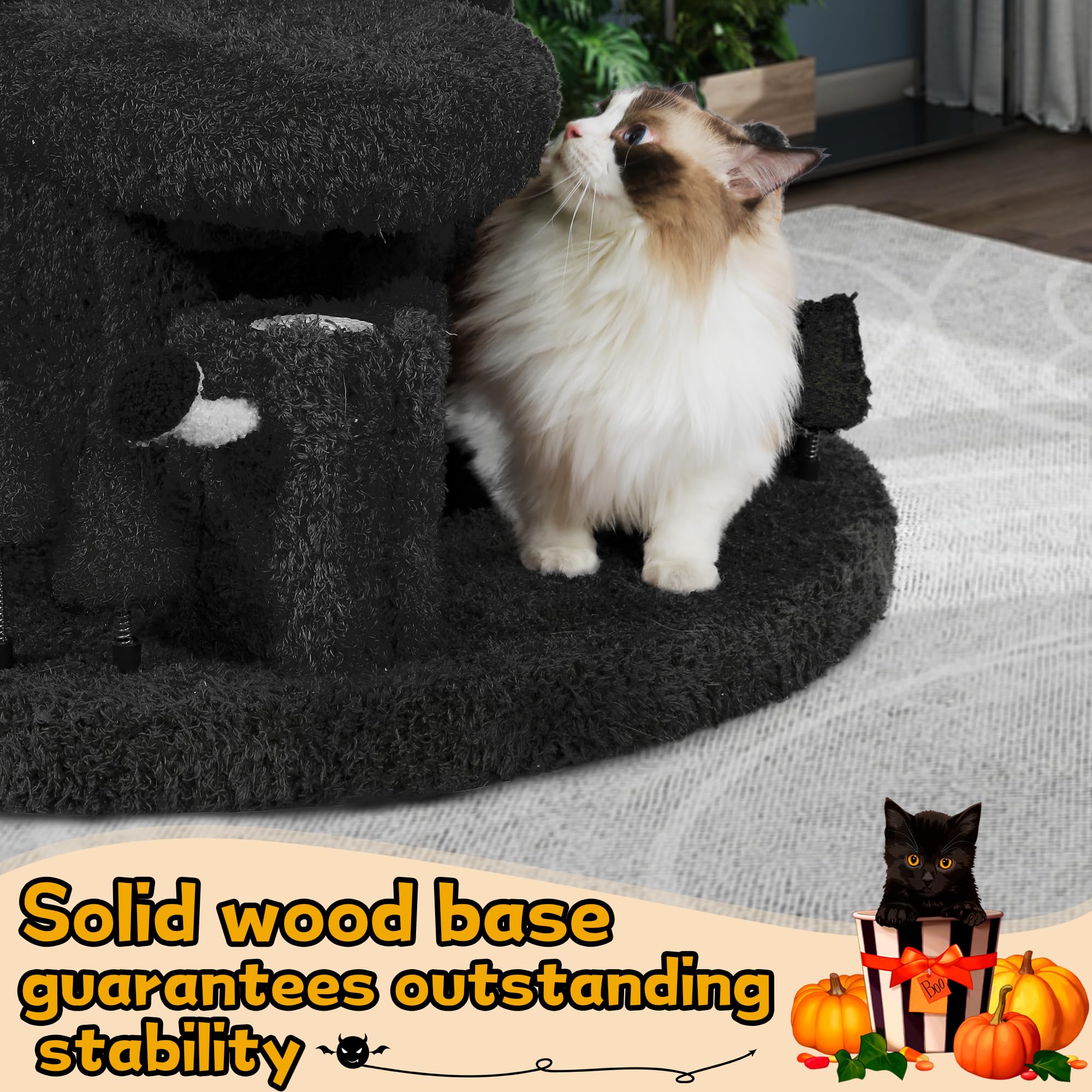 Super Large Cat Tree For Indoor Cats, All-In-One Tall Cats Tower With Scratching Post, Luxury Multi-Level Solid Wood Cat Condo F