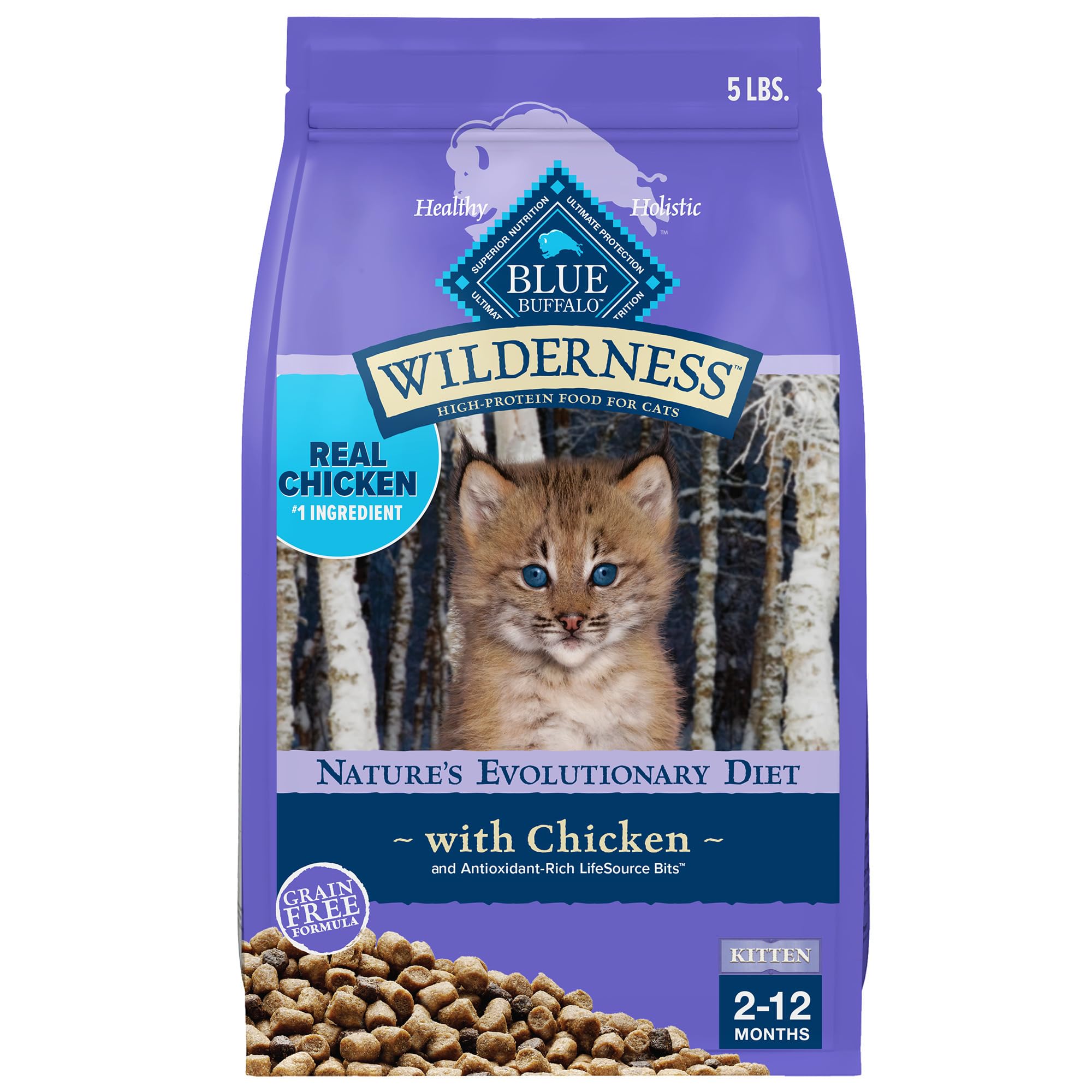 Blue Buffalo Wilderness Natural Kitten Dry Cat Food, with DHA and ARA to Support Brain and Eye Development, High-Protein and Gra